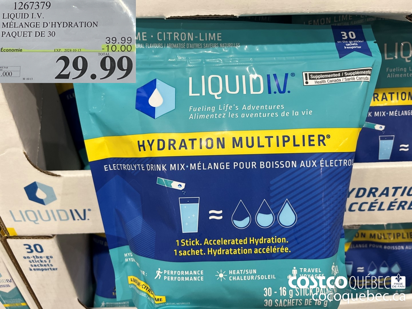 1267379 LIQUID I.V. MELANGE D'HYDRATION PAQUET DE 30  ($10.00 INSTANT SAVINGS EXPIRES ON 2024-10-13) $29.99
