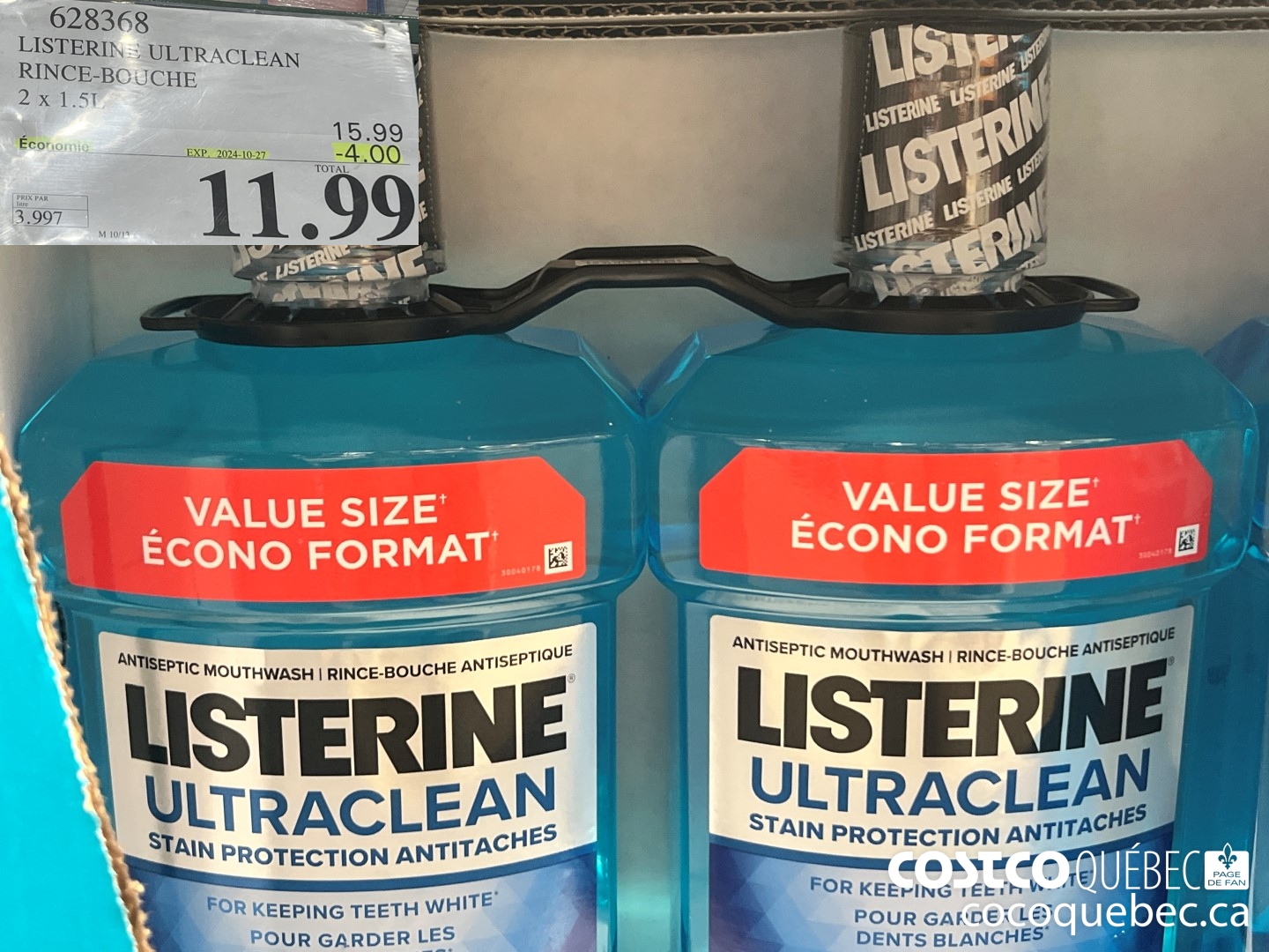 628368 LISTERINE ULTRACLEAN RINCE-BOUCHE ($4.00 INSTANT SAVINGS EXPIRES ON 2024-10-27) $11.99