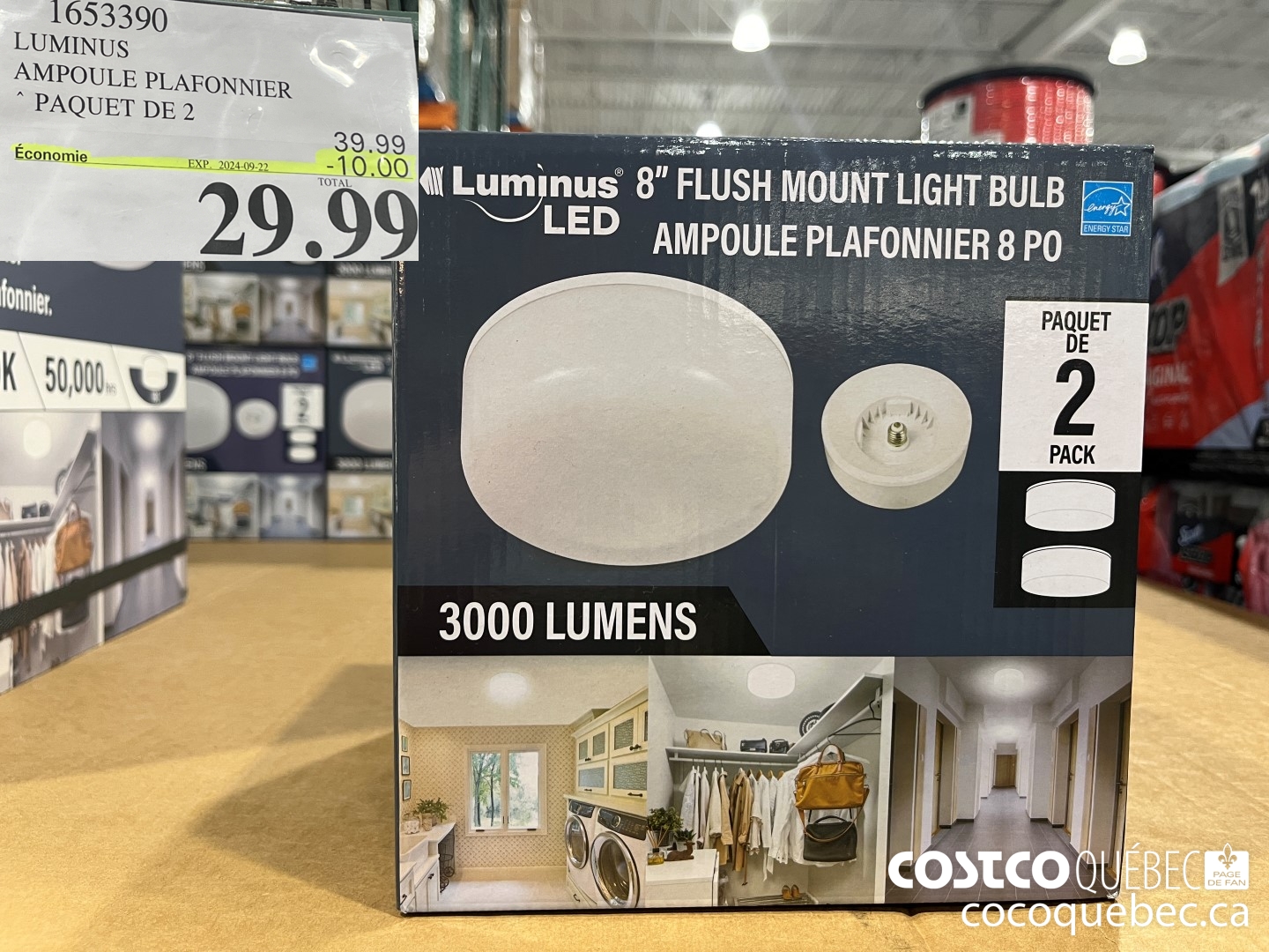 1653390 LUMINUS AMPOULE PLAFONNIER PAQUET DE 2 ($10.00 INSTANT SAVINGS EXPIRES ON 2024-09-22) $29.99