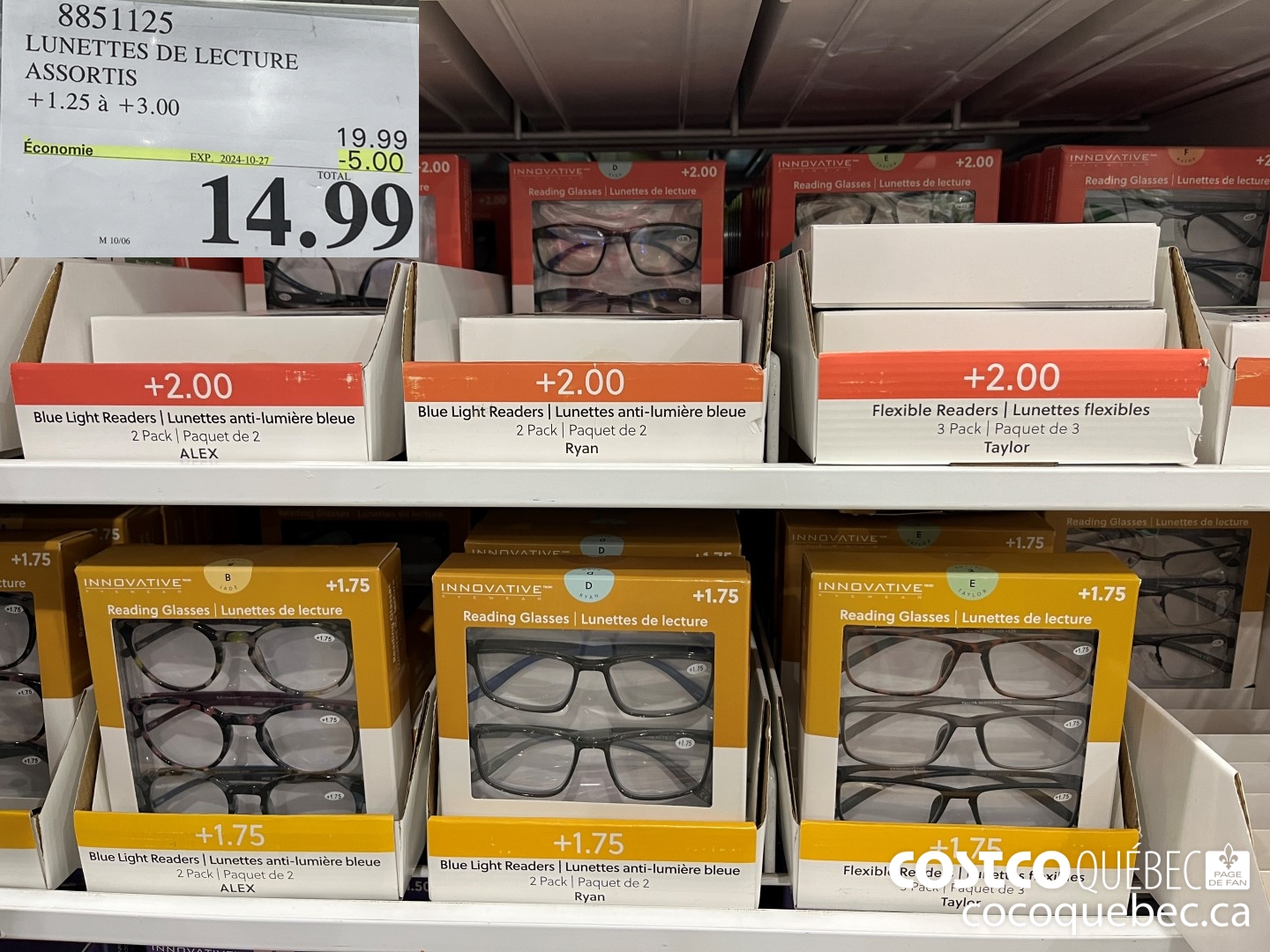 8851125 LUNETTES DE LECTURE ASSORTIS  ($5.00 INSTANT SAVINGS EXPIRES ON 2024-10-27) $14.99