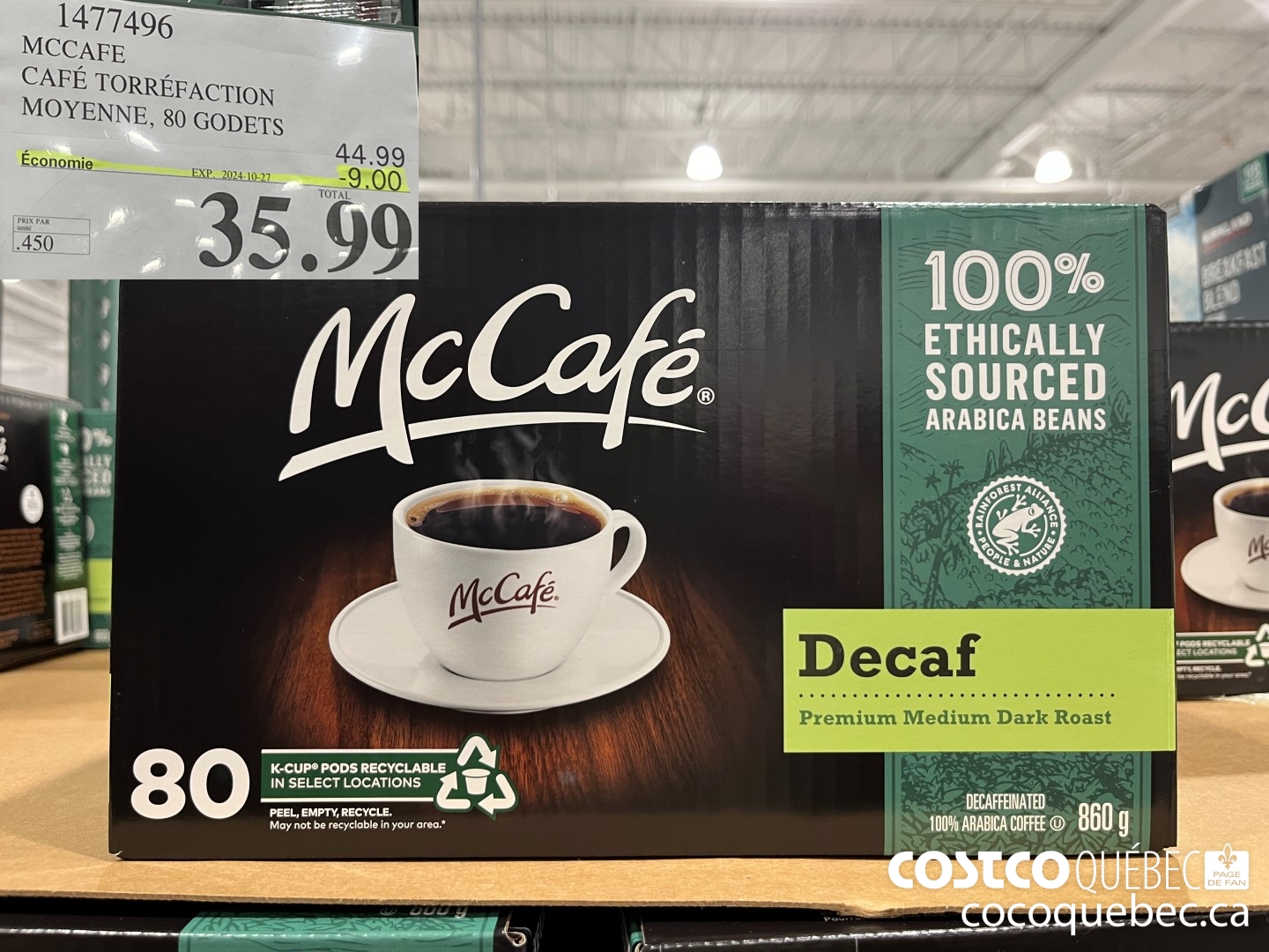 1477496 MCCAFE CAFE TORREFACTION MOYENNE 80 GODETS  ($9.00 INSTANT SAVINGS EXPIRES ON 2024-10-27) $35.99