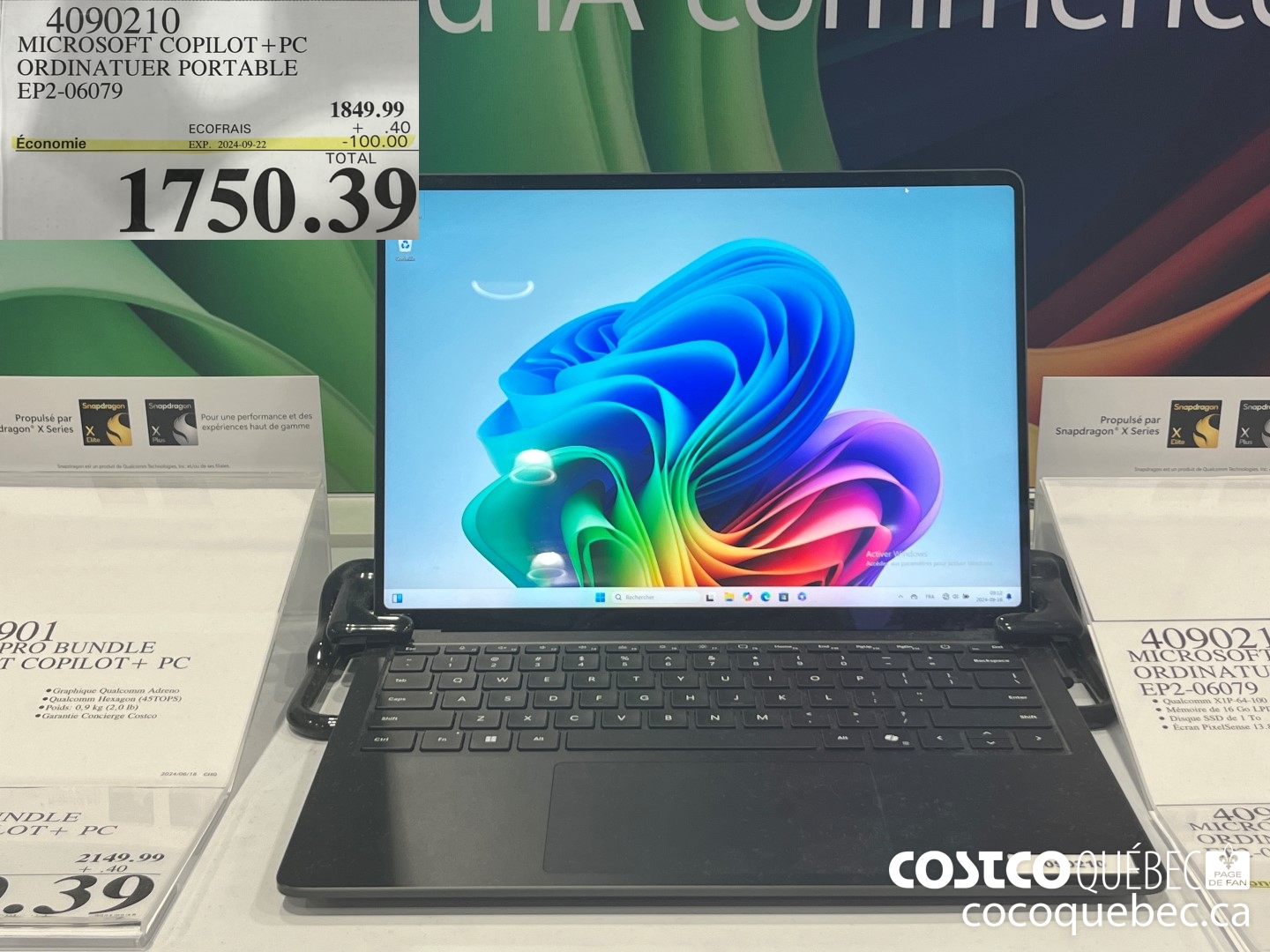 4090210 MICROSOFT COPILOT+PC ORDINATUER PORTABLE EP2-06079  ($100.00 INSTANT SAVINGS EXPIRES ON 2024-09-22) $1750.39