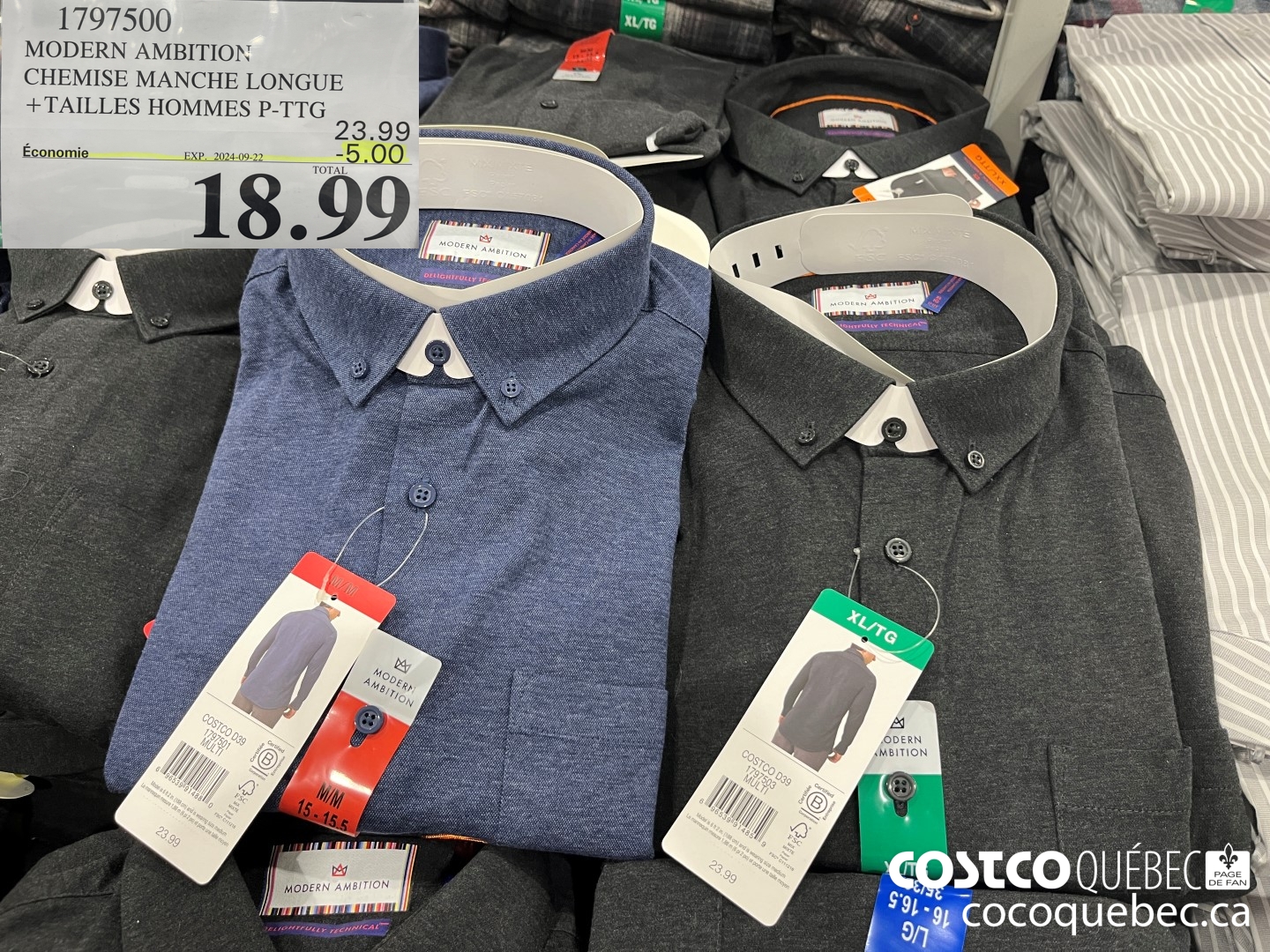 1797500 MODERN AMBITION CHEMISE MANCHE LONGUE +TAILLES HOMMES P-TTG  ($5.00 INSTANT SAVINGS EXPIRES ON 2024-09-22) $18.99