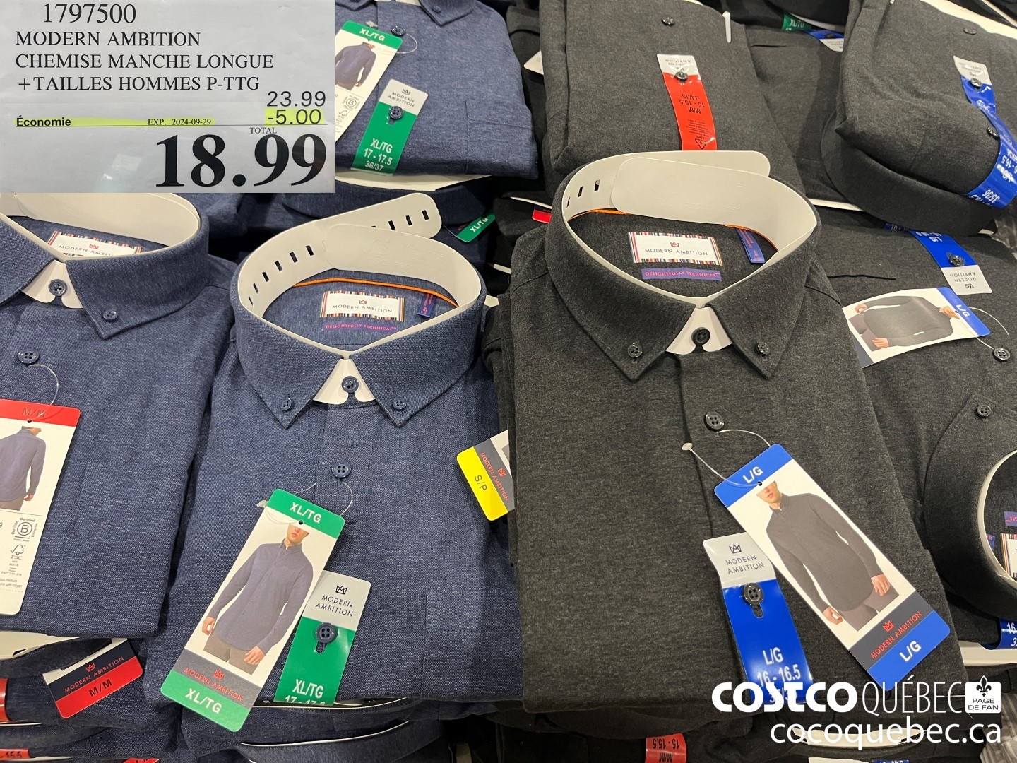 1797500 MODERN AMBITION CHEMISE MANCHE LONGUE +TAILLES HOMMES P-TTG  ($5.00 INSTANT SAVINGS EXPIRES ON 2024-09-29) $18.99