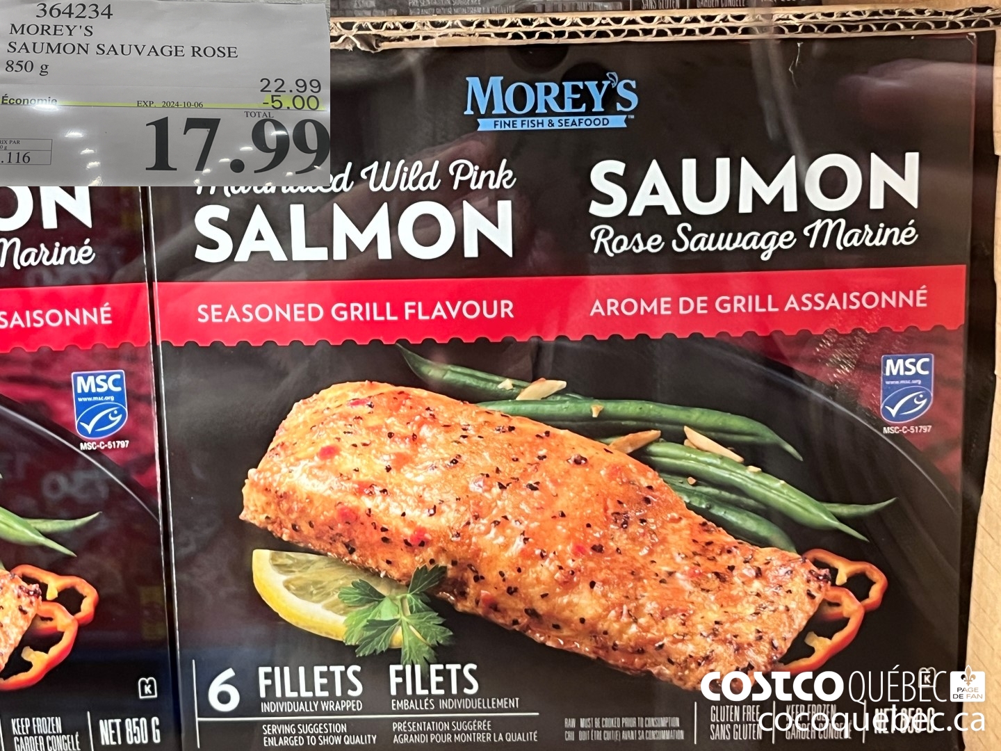 364234 MOREY'S SAUMON SAUVAGE ROSE 850 g ($5.00 INSTANT SAVINGS EXPIRES ON 2024-10-06) $17.99