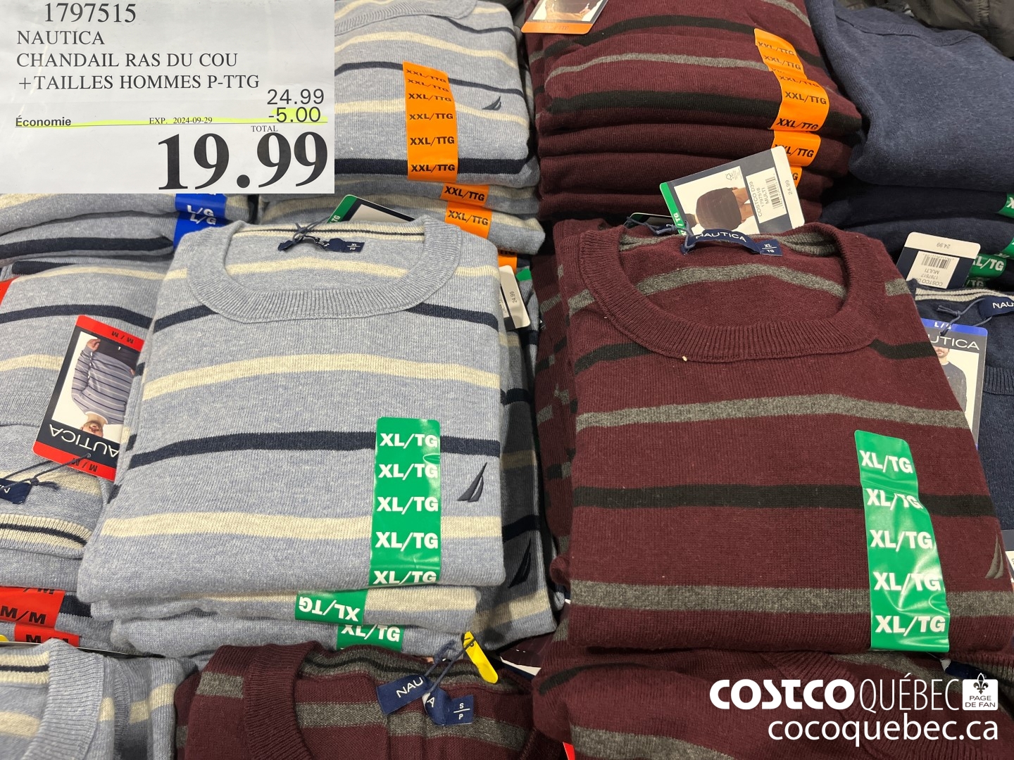 1797515 NAUTICA CHANDAIL RAS DU COU + TAILLES HOMMES P-TTG  ($5.00 INSTANT SAVINGS EXPIRES ON 2024-09-29) $19.99