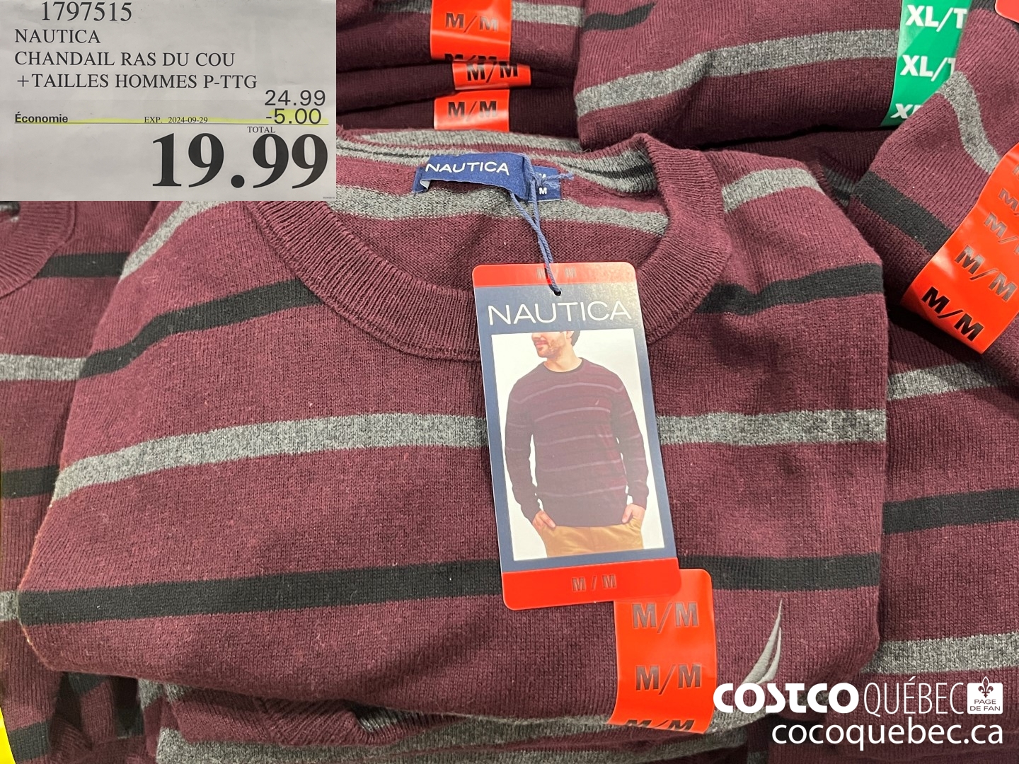 1797315 NAUTICA CHANDAIL RAS DU COU + TAILLES HOMMES P-TTG  ($5.00 INSTANT SAVINGS EXPIRES ON 2024-09-29) $19.99