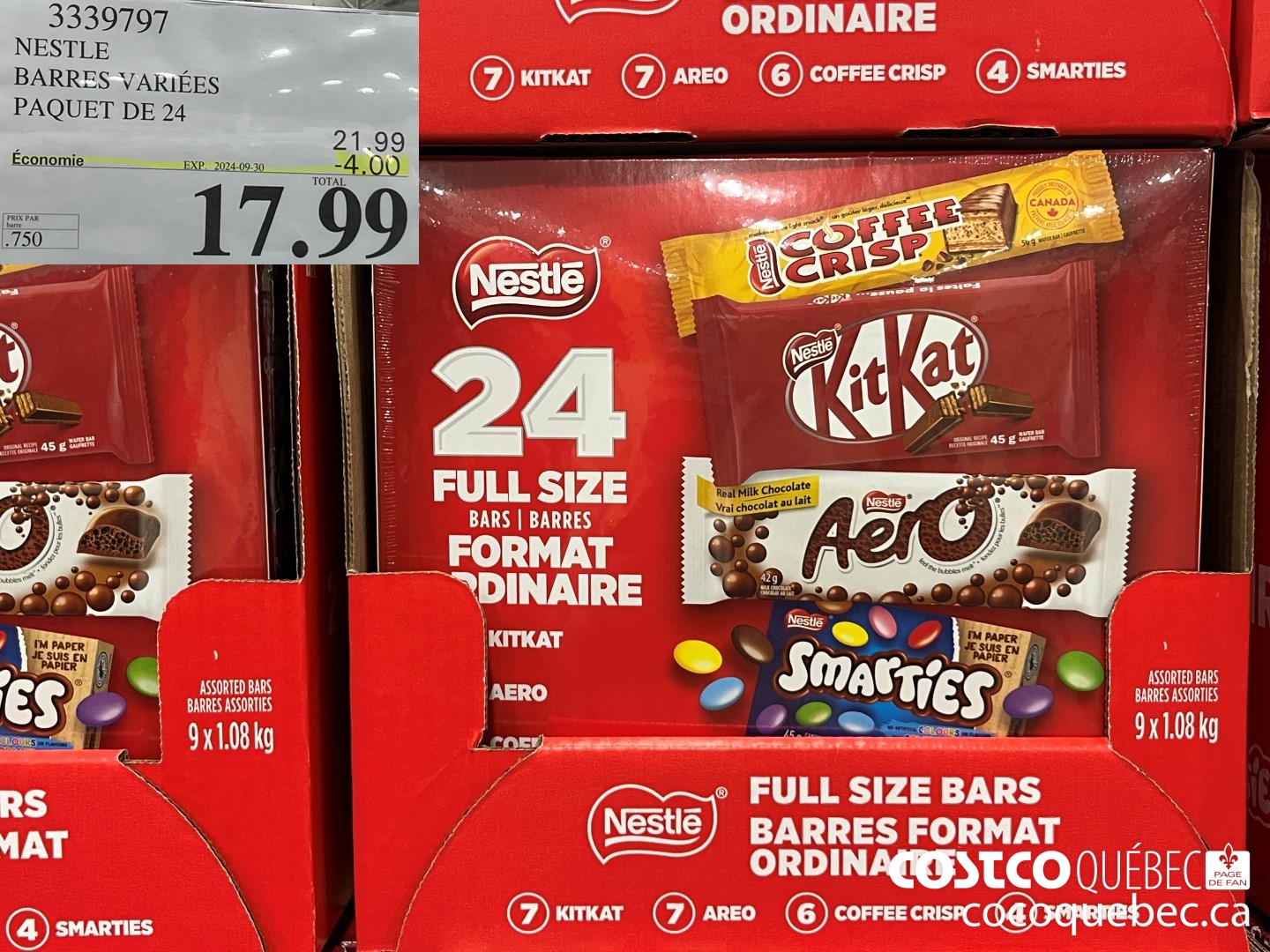 3339797 NESTLE BARRES VARIEES PAQUET DE 24 ]2024-09-30  ($4.00 INSTANT SAVINGS) $17.99