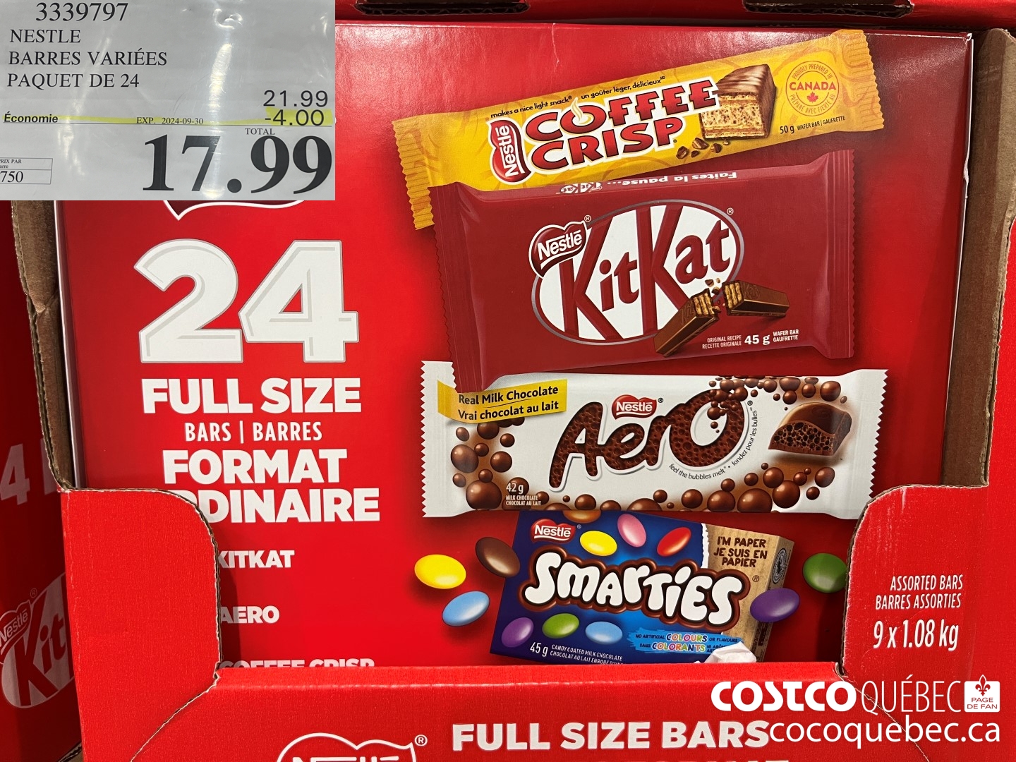 3339797 NESTLE BARRES VARIEES PAQUET DE 24 ]2024-09-30  ($4.00 INSTANT SAVINGS EXPIRES ON 2024-09-30) $17.99