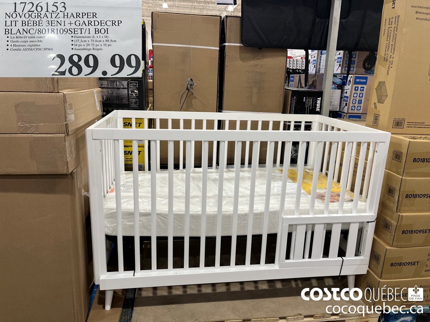 1726153 NOVOGRATZ HARPER LIT BEBE 3EN1+GARDECRP BLANC  $289.99