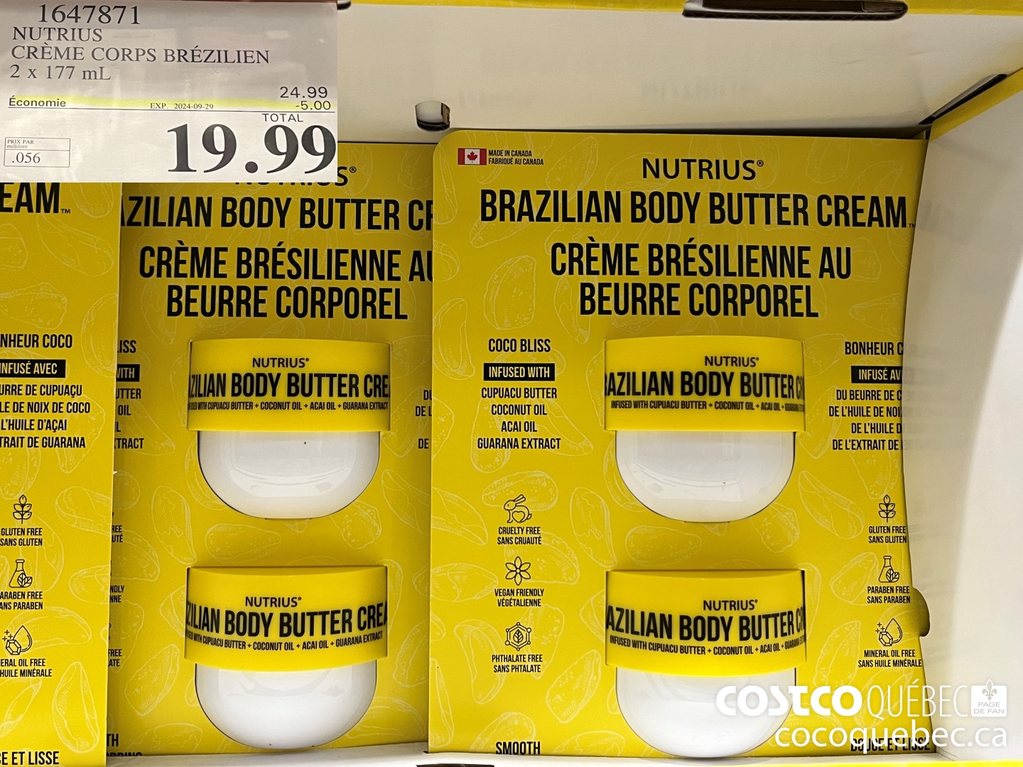 1647871 NUTRIUS CREME CORPS BREZILIEN 2x 177 mL $19.99UE ($5.00 INSTANT SAVINGS EXPIRES ON 2024-09-29)