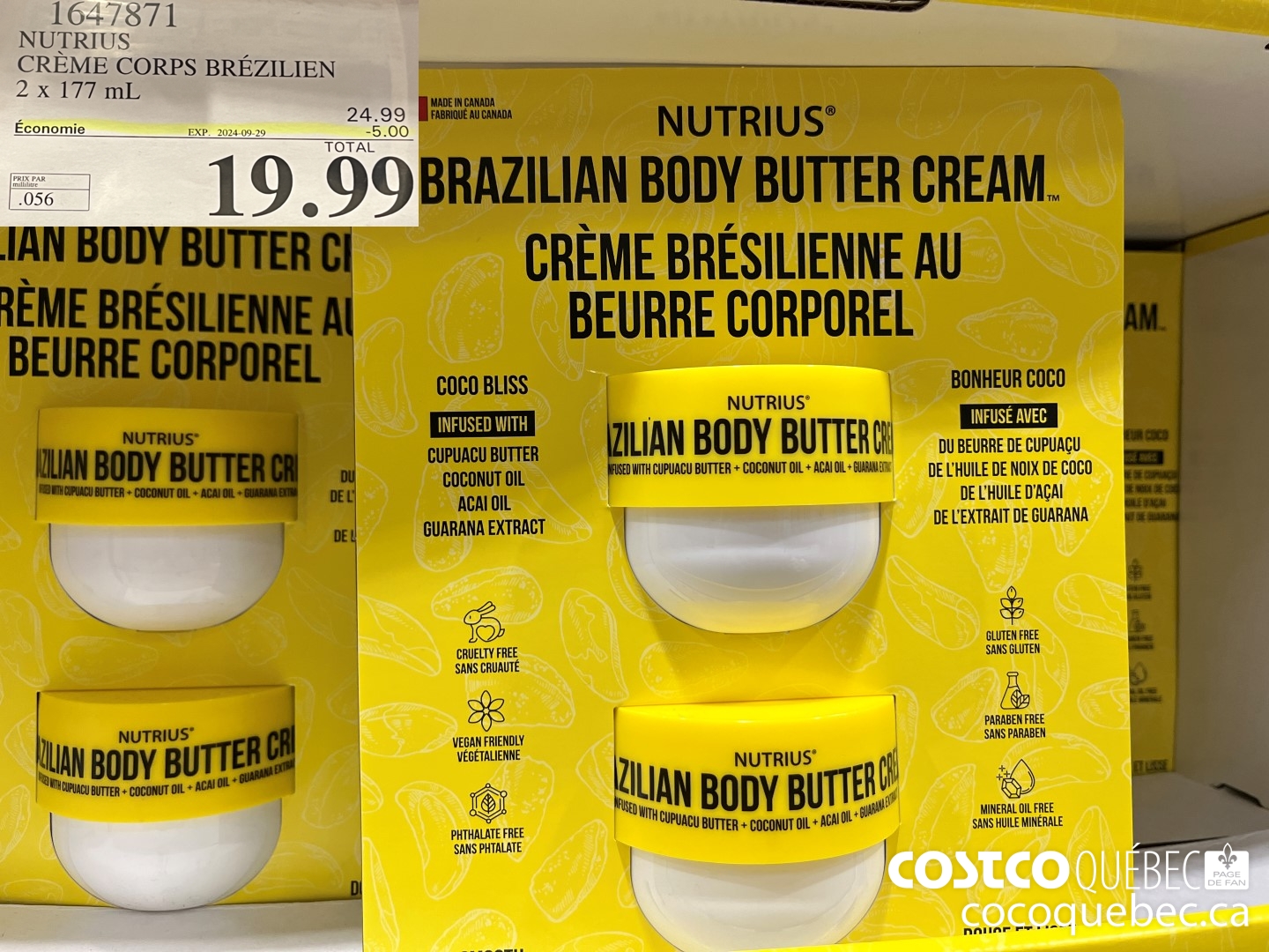 1647871 NUTRIUS CREME CORPS BREZILIEN 2x 177 mL ($5.00 INSTANT SAVINGS EXPIRES ON 2024-09-29) $19.99