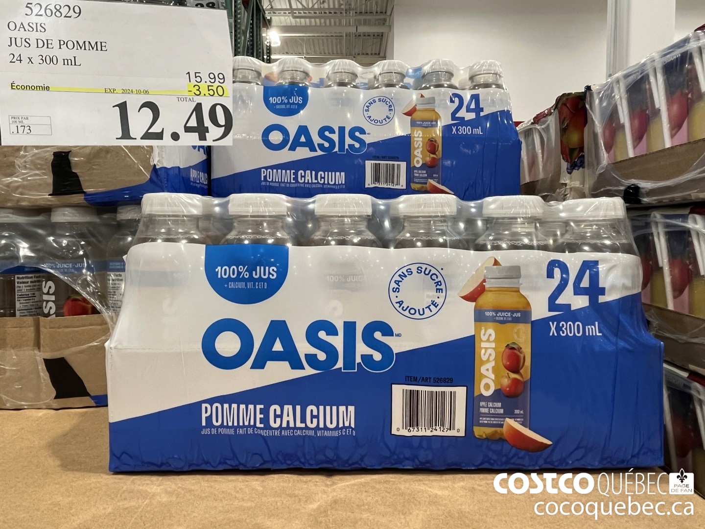 526829 OASIS JUS DE POMME ($3.50 INSTANT SAVINGS EXPIRES ON 2024-10-06) $12.49