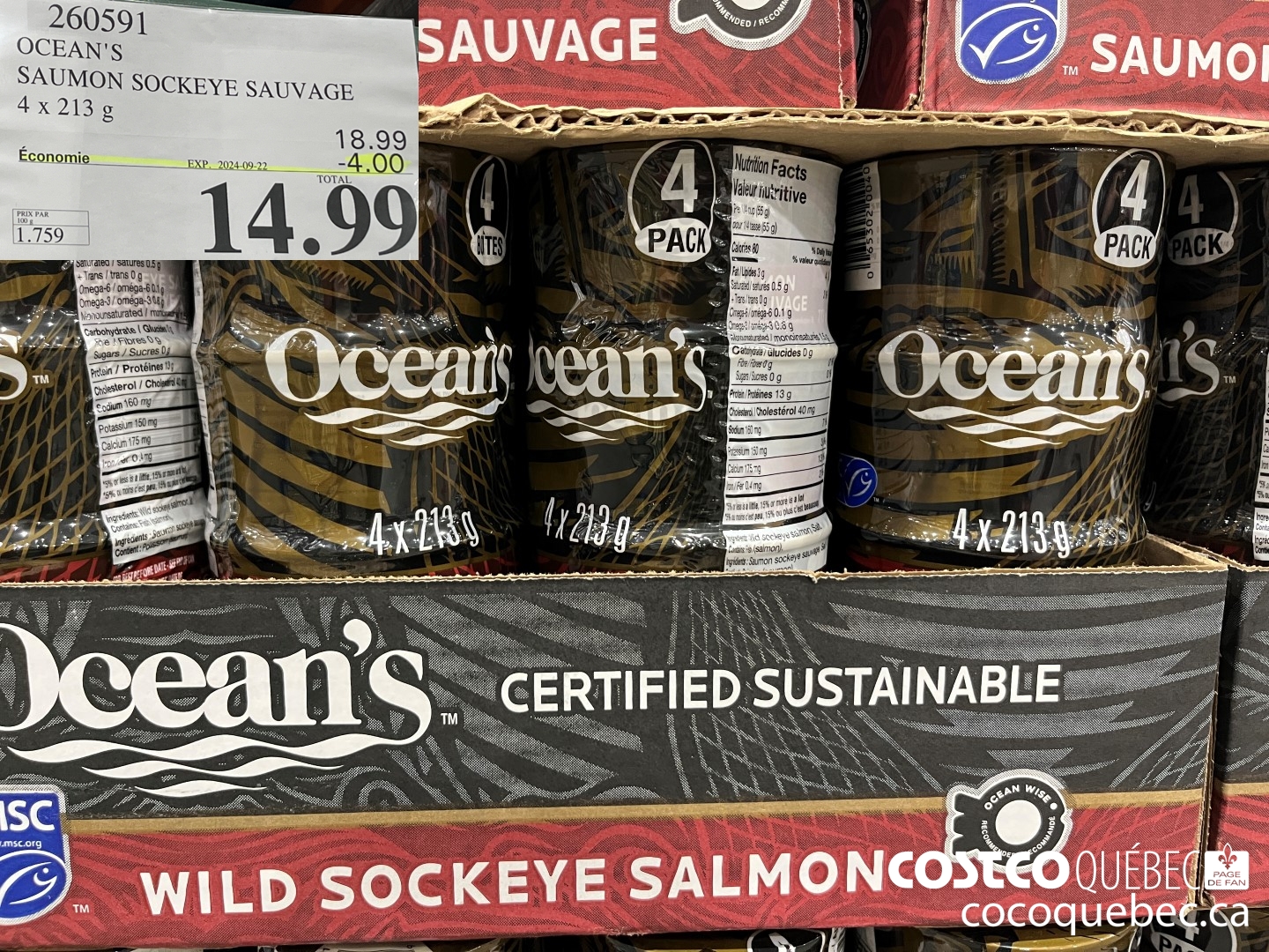 260591 OCEAN'S SAUMON SOCKEYE SAUVAGE 4x 213  ($4.00 INSTANT SAVINGS EXPIRES ON 2024-09-29) $18.99