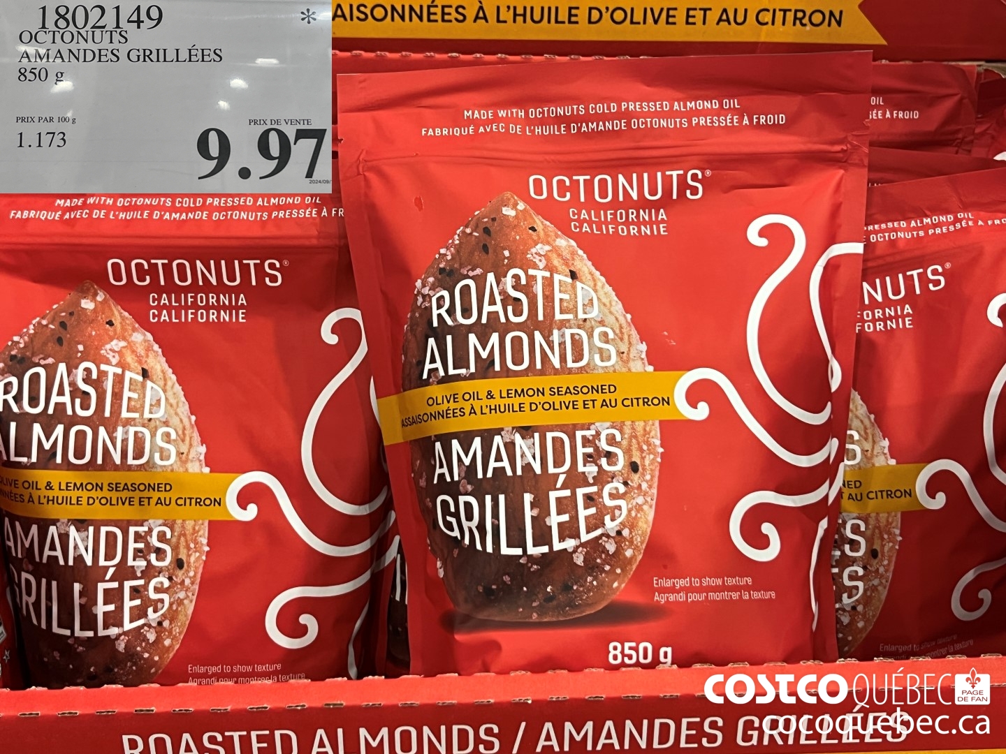 1802149 OCTONUTS AMANDES GRILLEES 850G  $9.97