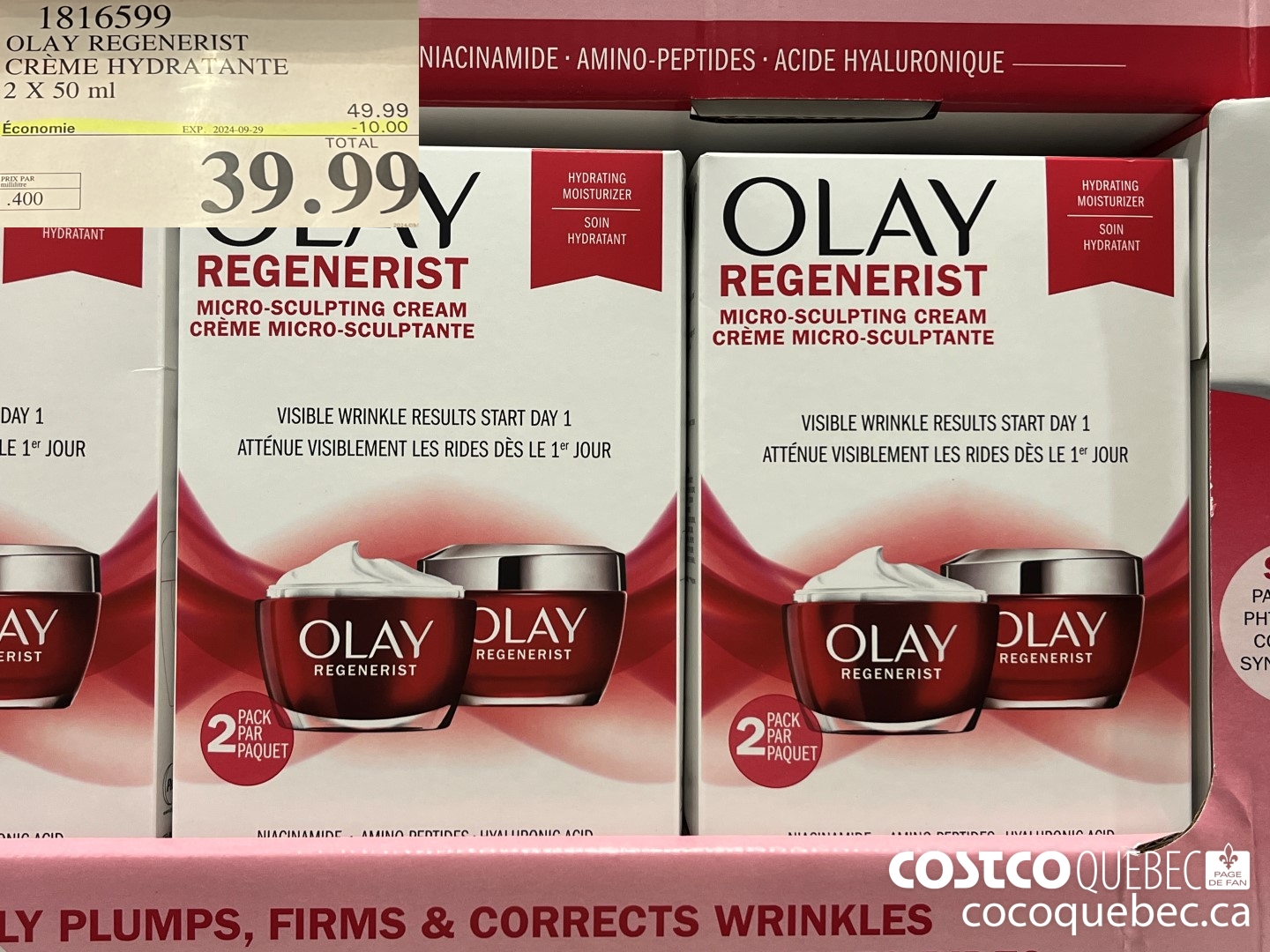 1816599 OLAY REGENERIST CREME HYDRA ANTE 2 X 50 ml  ($10.00 INSTANT SAVINGS EXPIRES ON 2024-09-29) $39.99