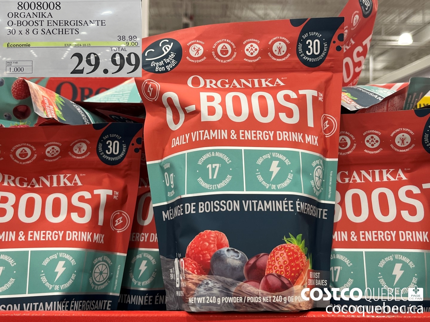 8008008 ORGANIKA O-BOOST ENERGISANTE 30 x 8 G SACHETS  ($9.00 INSTANT SAVINGS EXPIRES ON 2024-10-13) $29.99