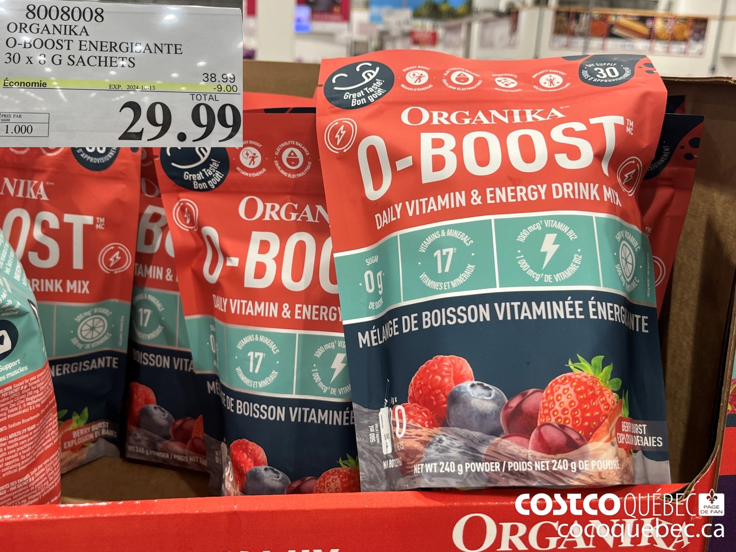 8008008 ORGANIKA O-BOOST ENERGISANTE 30 x 8 G SACHETS  ($9.00 INSTANT SAVINGS EXPIRES ON 2024-10-13) $29.99