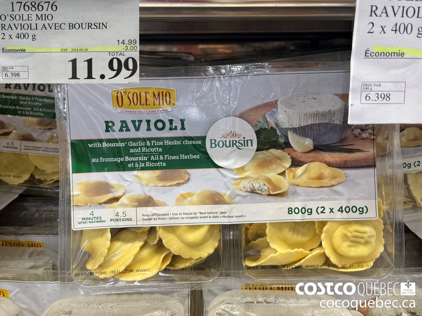 1768676 O'SOLE MIO RAVIOLI AVEC BOURSIN 2 x 400 g  ($3.00 INSTANT SAVINGS EXPIRES ON 2024-09-29) $11.99