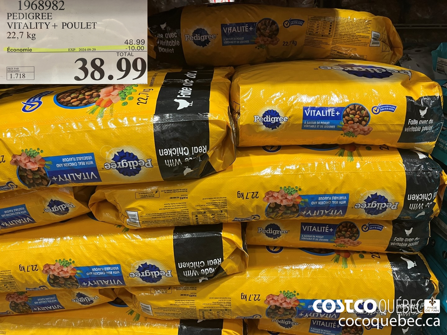 1968982 PEDIGREE VITALITY + POULET POUR CHIENS 22,7 kg  ($10.00 INSTANT SAVINGS EXPIRES ON 2024-09-29) $38.99