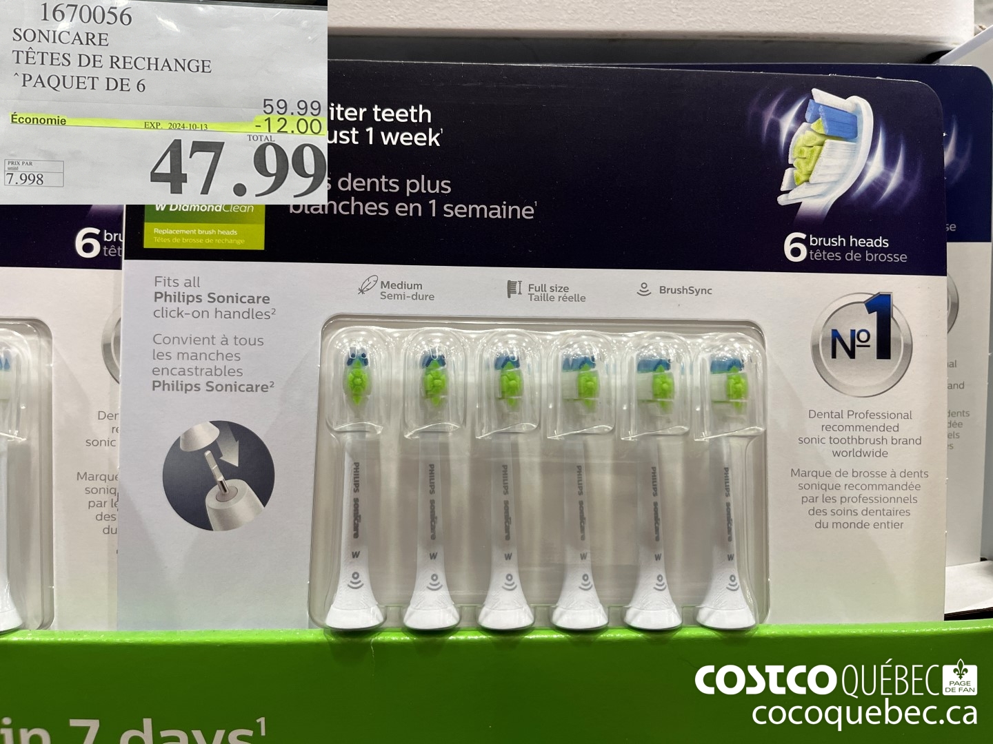 1670056 PHILIPS TETES DE RECHANGE PAQUET DE 6 ($12.00 INSTANT SAVINGS EXPIRES ON 2024-10-13) $47.99