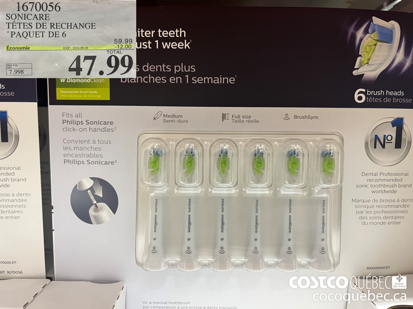 1670056 PHILIPS TETES DE RECHANGE PAQUET DE 6 ($12.00 INSTANT SAVINGS EXPIRES ON 2024-09-29) $47.99