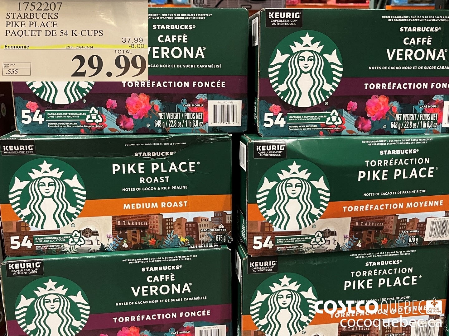 1752207 PIKE PLACE PAQUET DE 54 K-CUPS ($8.00 INSTANT SAVINGS EXPIRES ON 2024-10-27) $29.99