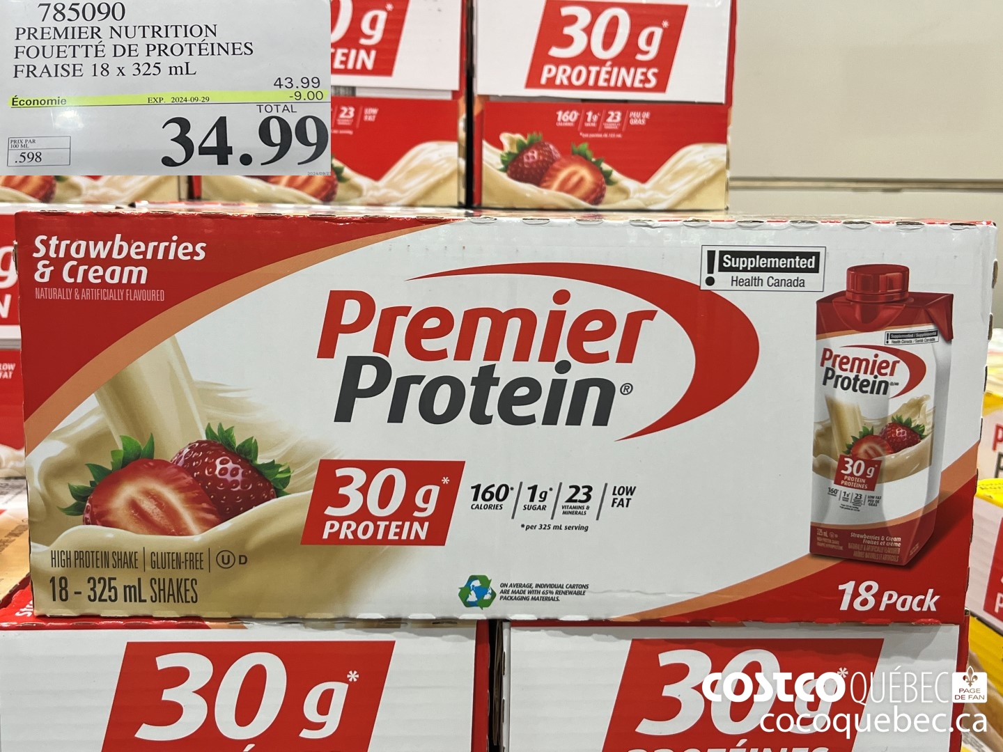 785090 PREMIER NUTRITION FOUETTE DE PROTEINES FRAISE 18 x 325 mL  ($9.00 INSTANT SAVINGS EXPIRES ON 2024-09-29) $34.99