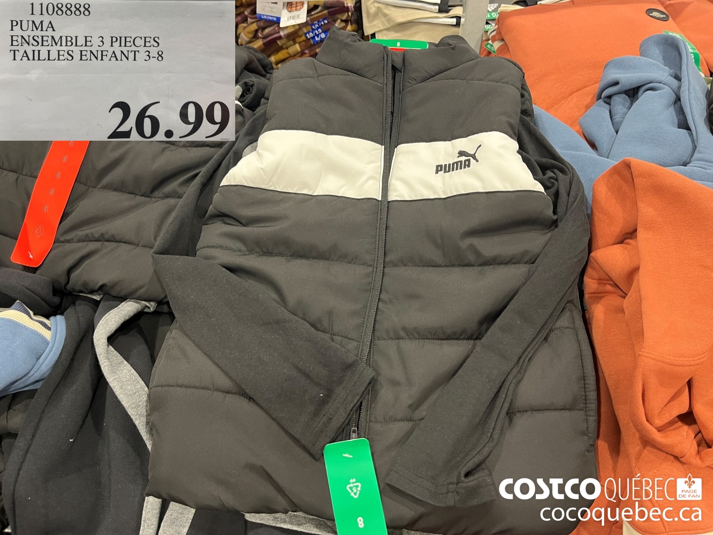 1108888 PUMA ENSEMBLE 3 PIECES TAILLES ENFANT 3-8  $26.99