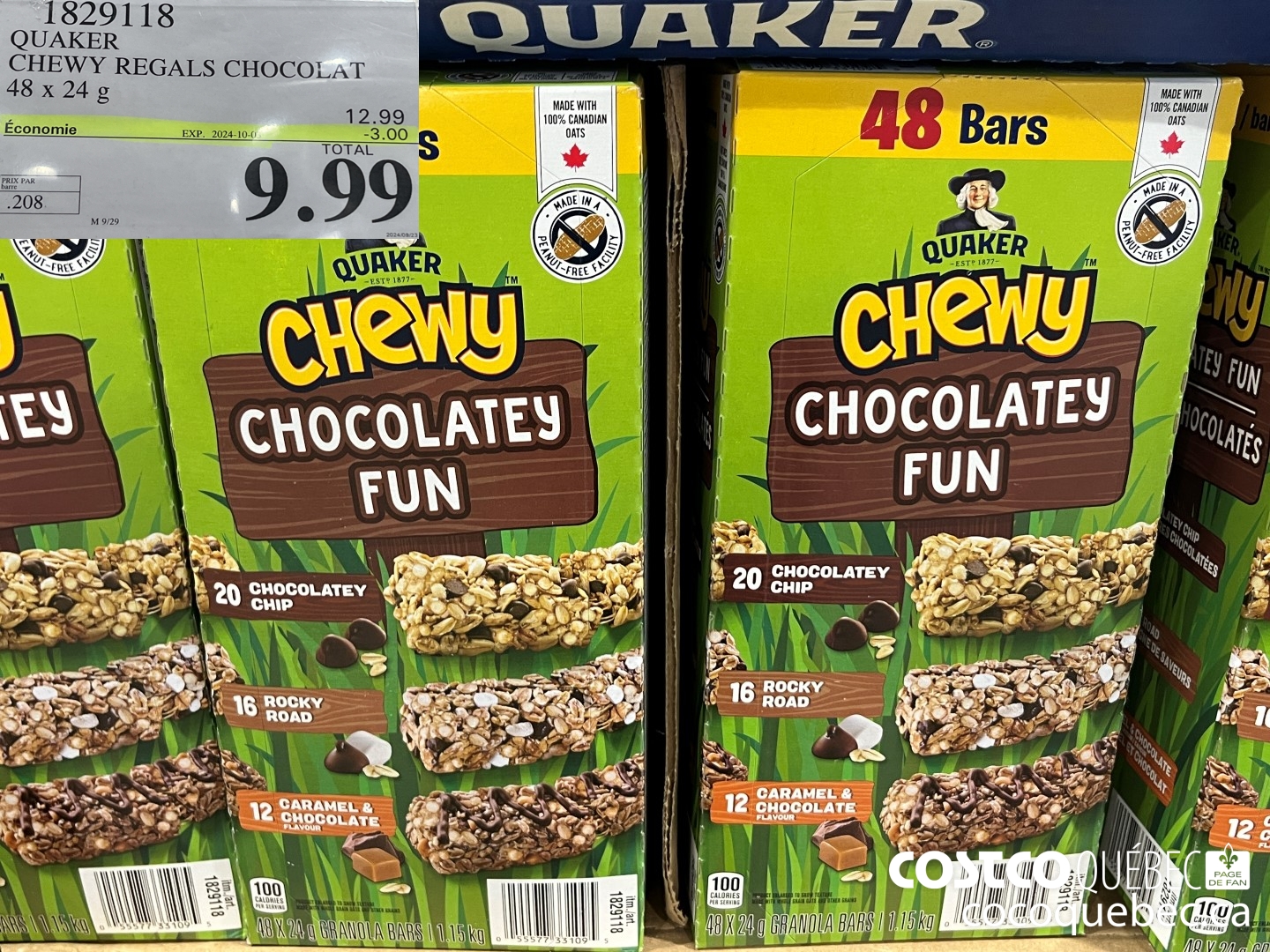 1829118 QUAKER CHEWY REGALS CHOCOLAT 43 x 24 G  ($3.00 INSTANT SAVINGS EXPIRES ON 2024-10-03) $9.99