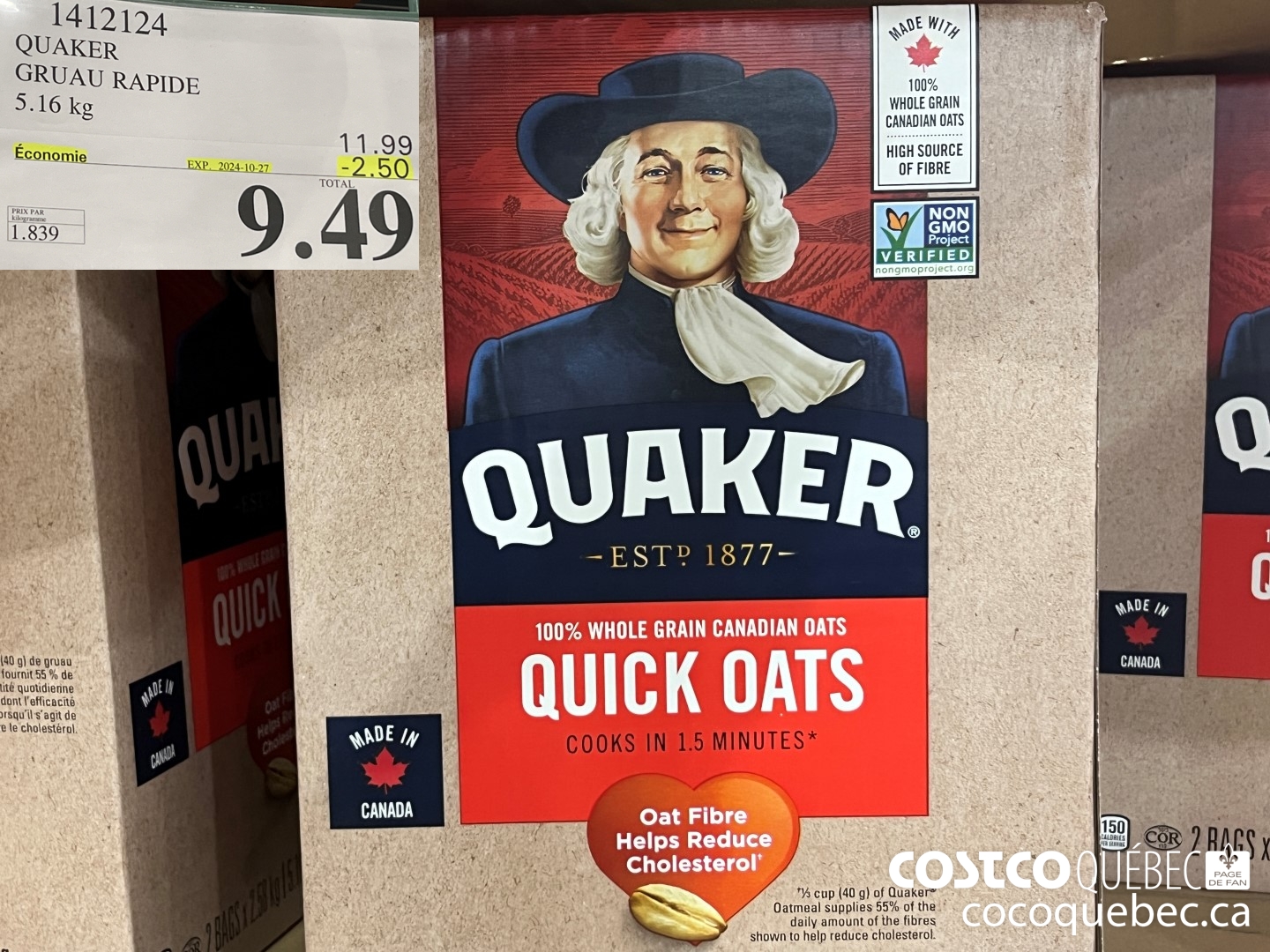 1412124 QUAKER GRUAU RAPIDE  ($2.50 INSTANT SAVINGS EXPIRES ON 2024-10-27) $9.49