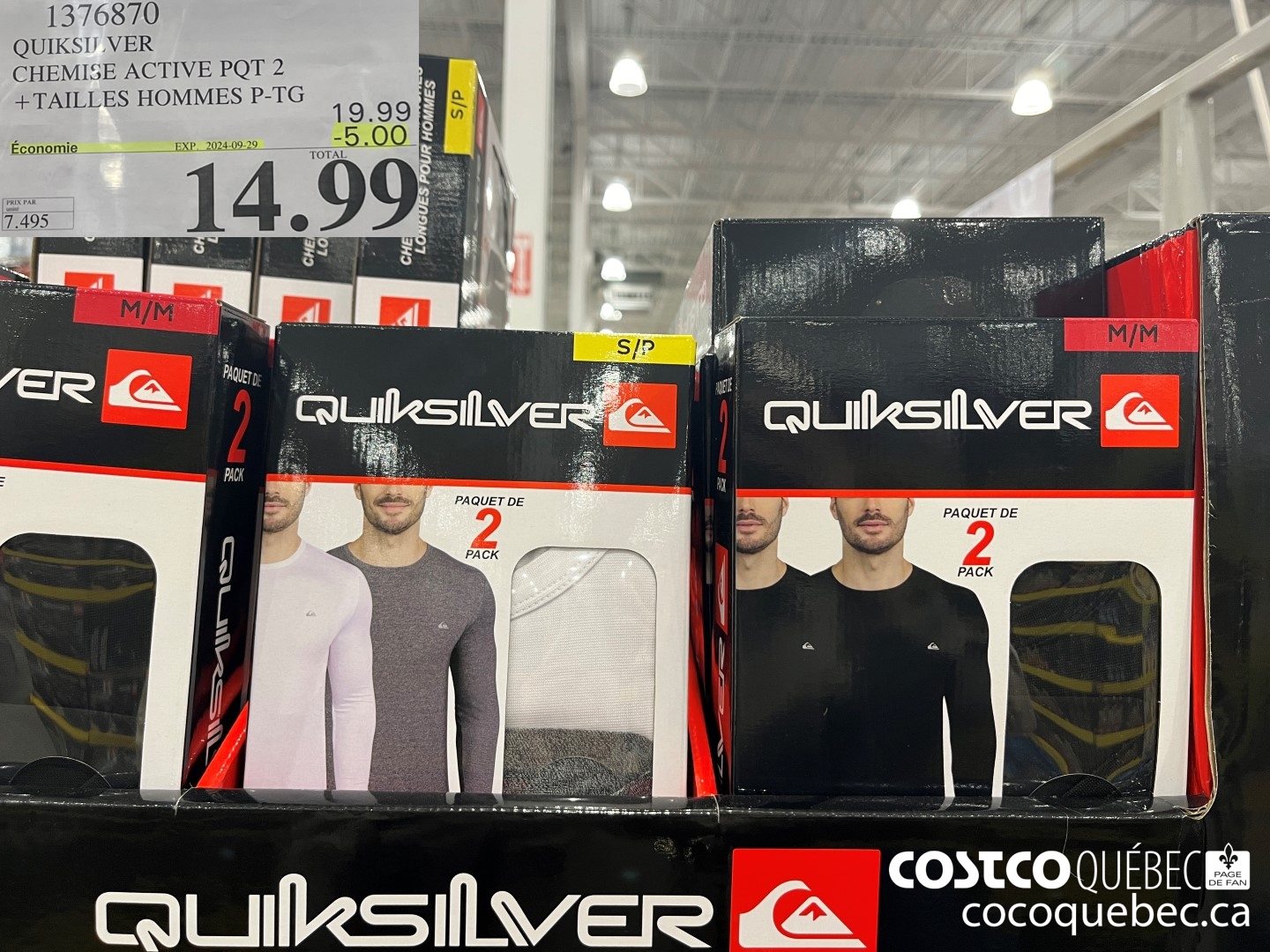 1376870 QUIKSILVER CHEMISE ACTIVE PQT 2 +TAILLES HOMMES P-TG  ($5.00 INSTANT SAVINGS EXPIRES ON 2024-09-29) $14.99