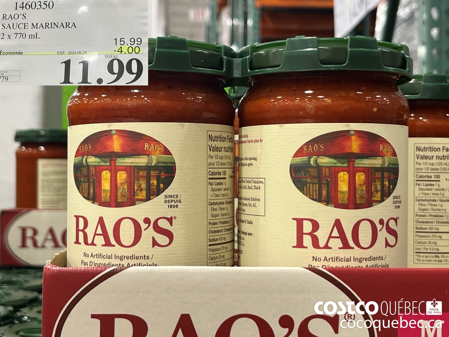 1460350 RAO'S SAUCE MARINARA ($4.00 INSTANT SAVINGS EXPIRES ON 2024-09-29) $11.99
