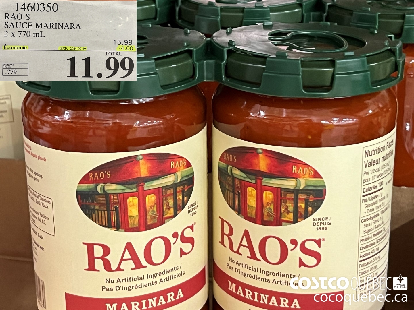 1460350 RAO'S SAUCE MARINARA ($4.00 INSTANT SAVINGS EXPIRES ON 2024-09-29) $11.99
