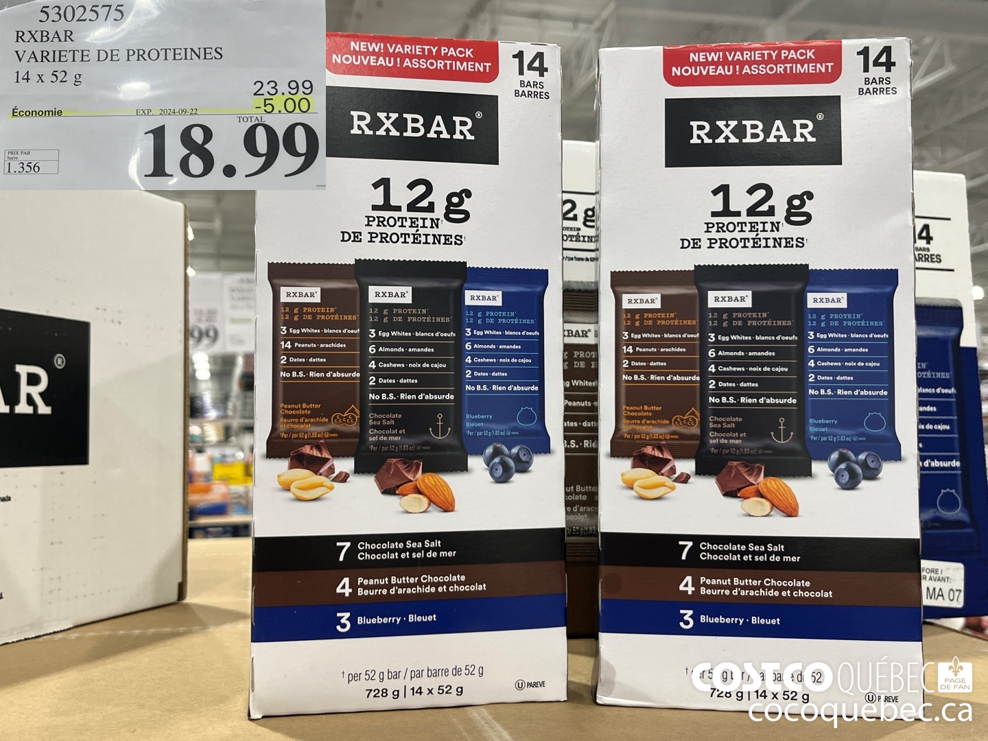 5302575 RXBAR VARIETE DE PROTEINES  ($5.00 INSTANT SAVINGS EXPIRES ON 2024-09-22) $18.99