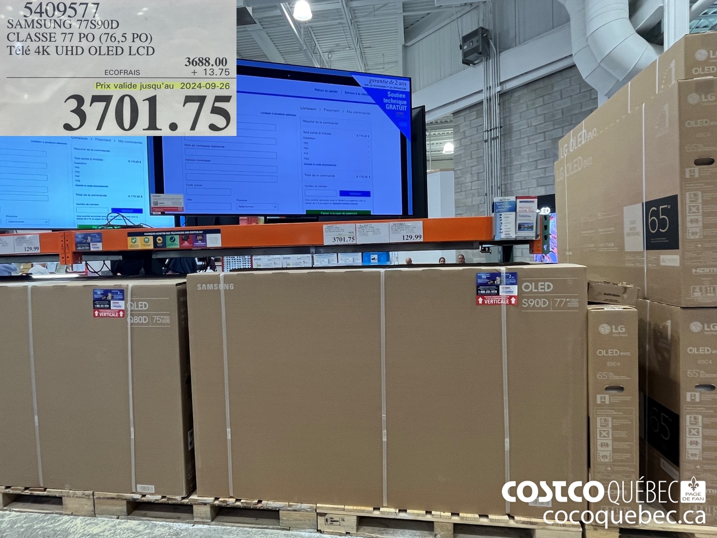 5409577 SAMSUNG 77S90D CLASSE 77 PO (76,5 PO) Tele 4K UHD OLED LCD  (EXPIRES ON 2024-09-26) $3701.75