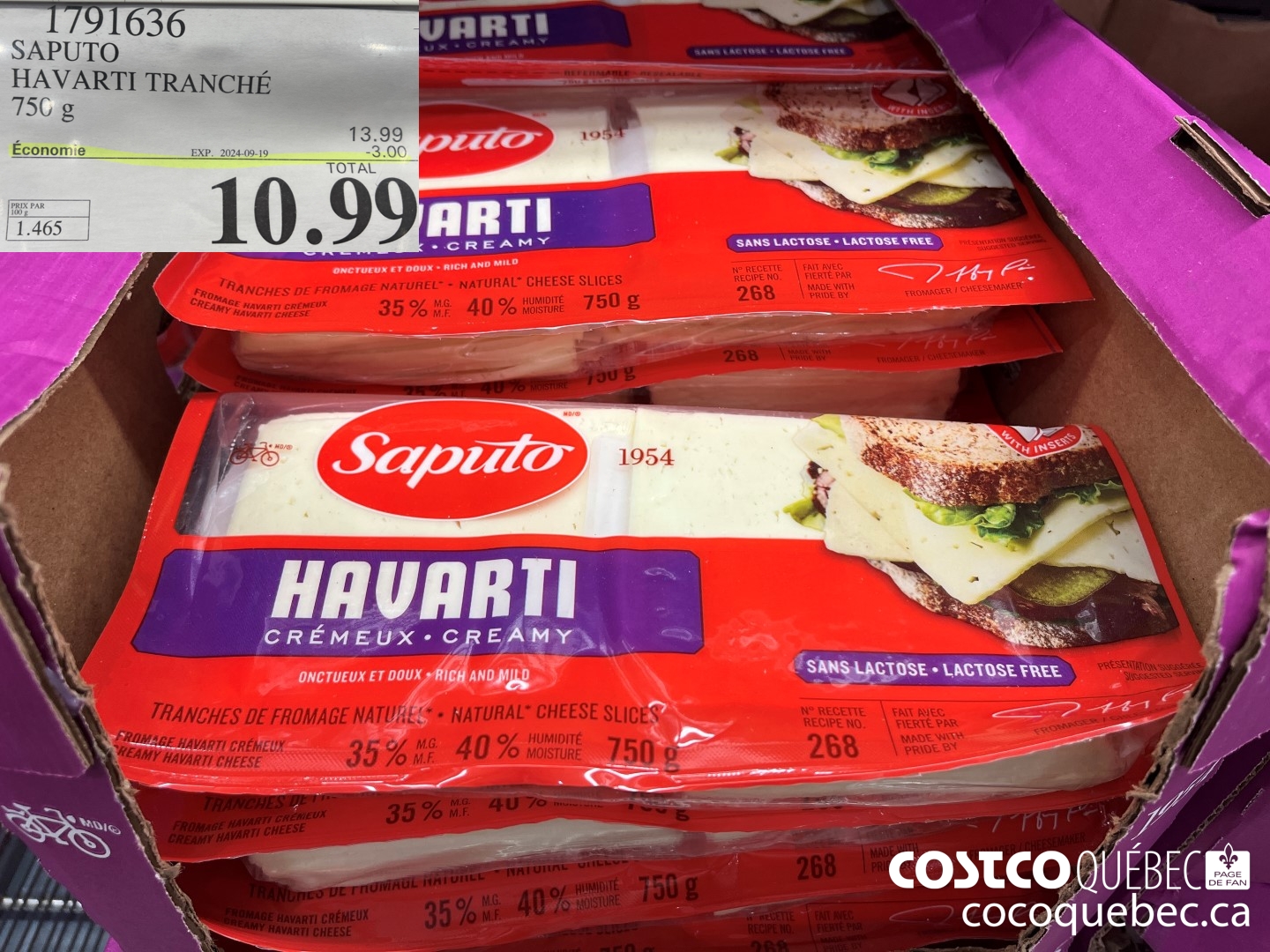 1791636 SAPUTO HAVARTI TRANCHE  ($3.00 INSTANT SAVINGS EXPIRES ON 2024-09-19) $10.99