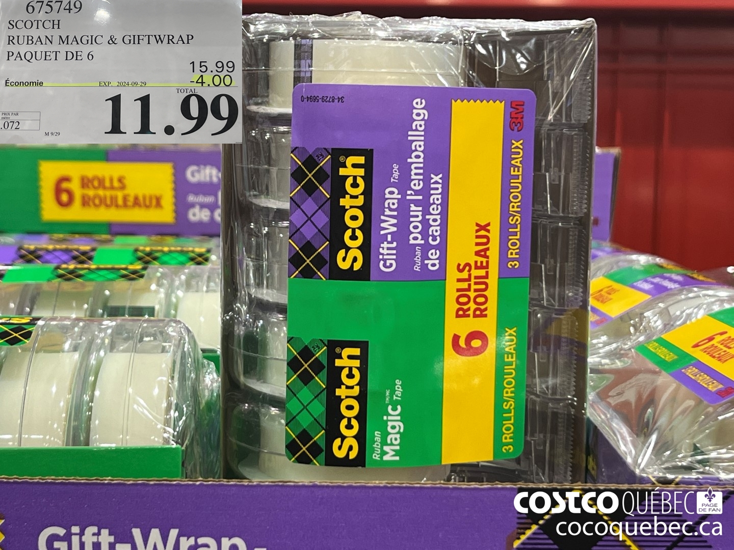 675749 SCOTCH RUBAN MAGIC & GIFTWRAP PAQUET DE 6 ($4.00 INSTANT SAVINGS EXPIRES ON 2024-09-29) $11.99