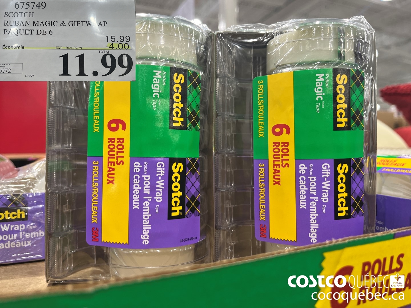 675749 SCOTCH RUBAN MAGIC & GIFTWRAP PAQUET DE 6 ($4.00 INSTANT SAVINGS EXPIRES ON 2024-09-29) $11.99
