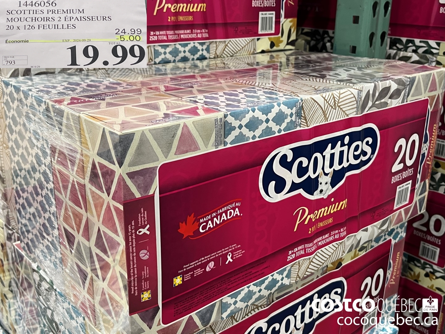1446056 SCOTTIES PREMIUM MOUCHOIRS 2 EPAISSEURS 20 x 126 feuilles ($5.00 INSTANT SAVINGS EXPIRES ON 2024-09-29) $19.99