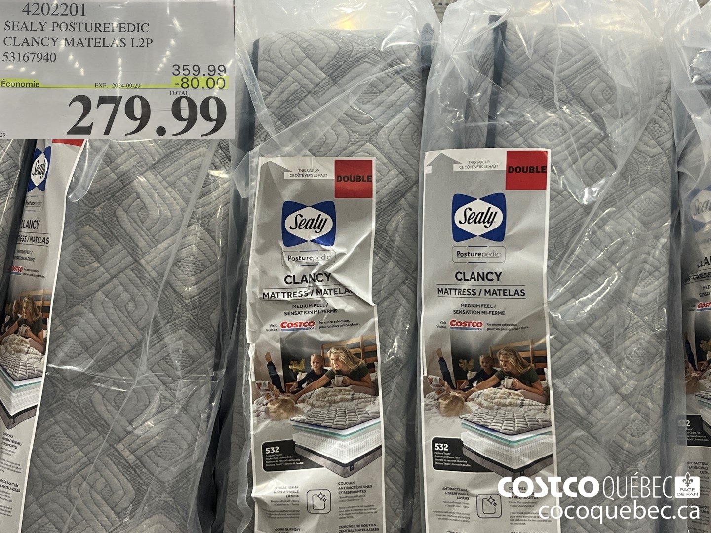 4202201 SEALY POSTUREPEDIC CLANCY MATELAS L2P 53167940  ($80.00 INSTANT SAVINGS EXPIRES ON 2024-09-29) $279.99