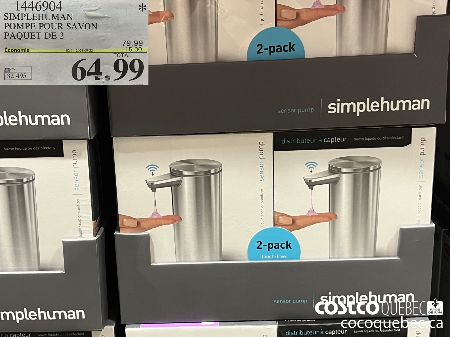 144690 SIMPLEHUMAN POMPE POUR SAVON PAQUET DE 2  ($15.00 INSTANT SAVINGS EXPIRES ON 2024-09-22) $64.99