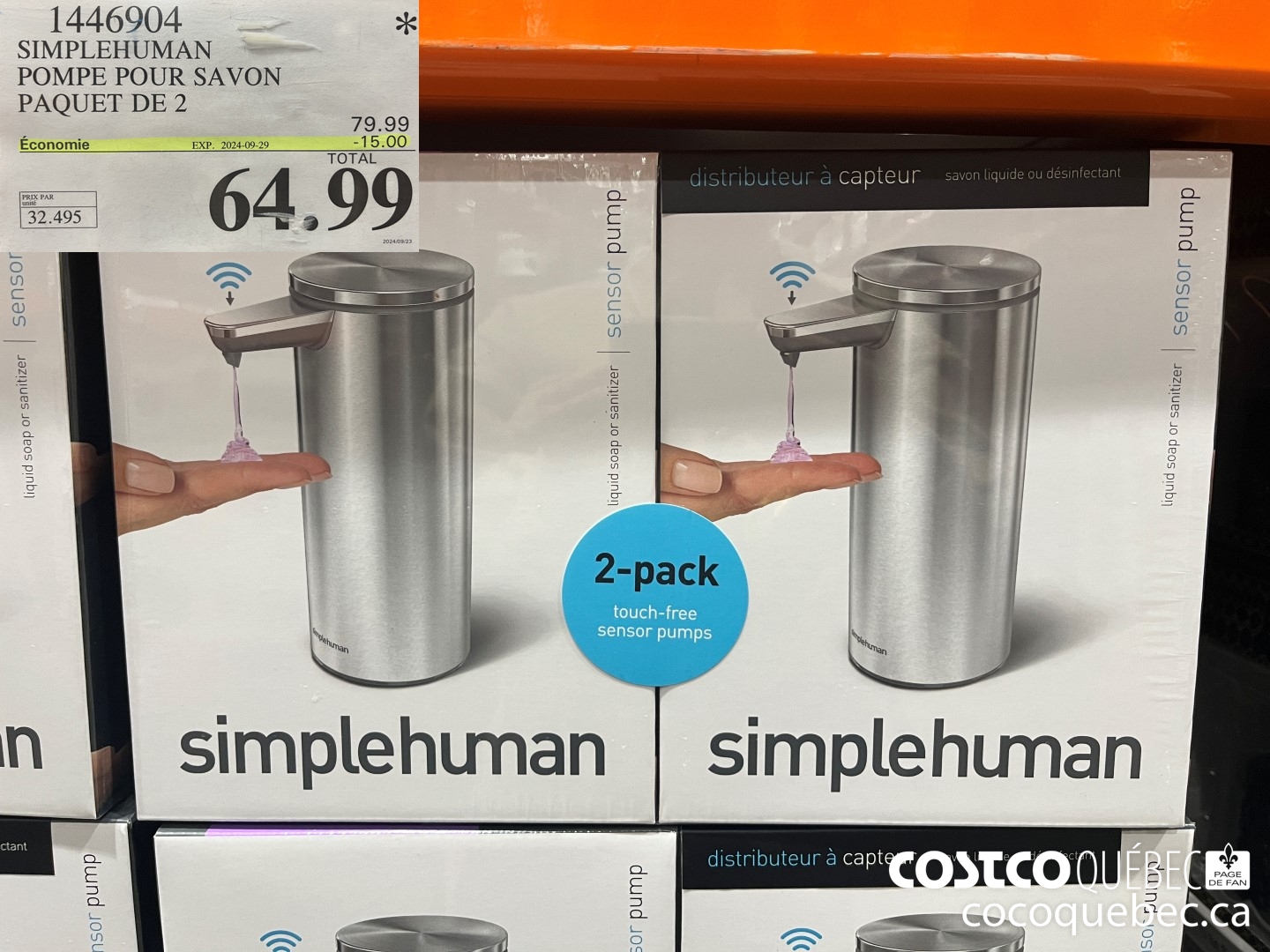 1446904 SIMPLEHUMAN POMPE POUR SAVON PAQUET DE 2  ($15.00 INSTANT SAVINGS EXPIRES ON 2024-09-29) $64.99