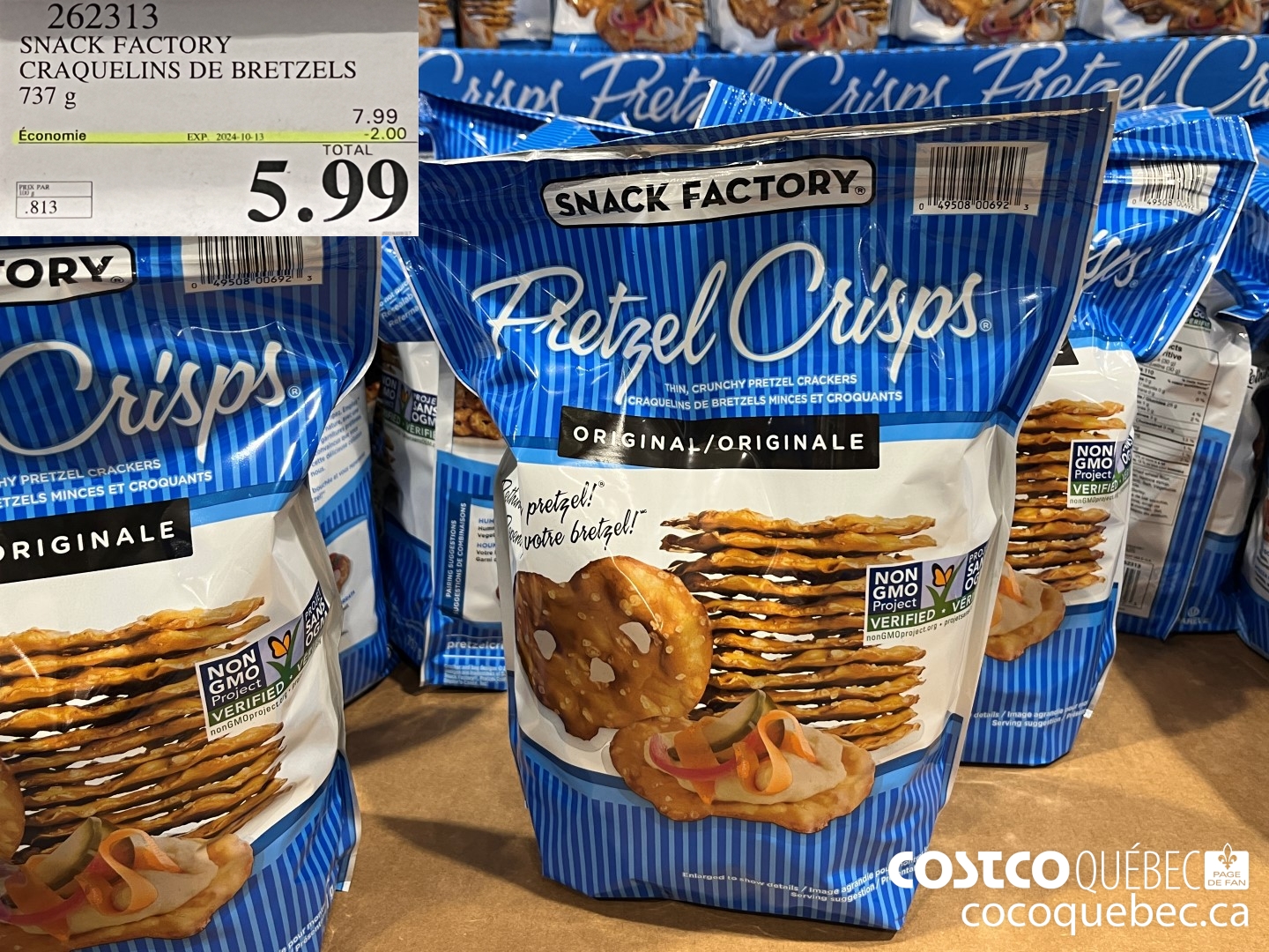 262313 SNACK FACTORY CRAQUELINS DE BRETZELS 737 g  ($2.00 INSTANT SAVINGS EXPIRES ON 2024-10-13) $5.99