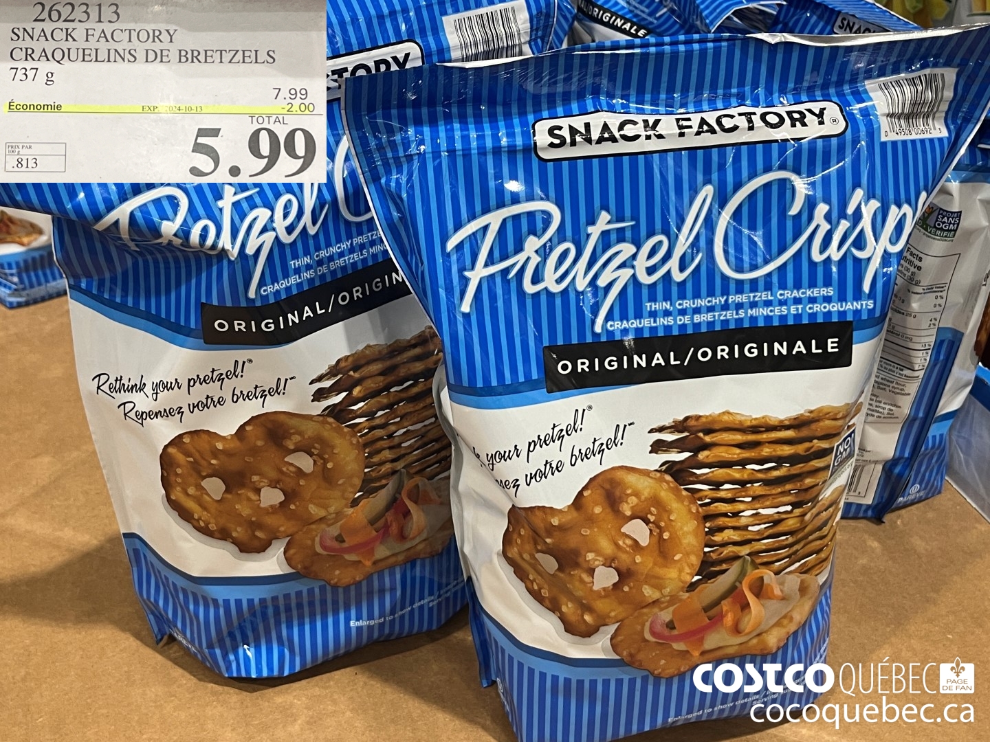 262313 SNACK FACTORY CRAQUELINS DE BRETZELS 737 g  ($2.00 INSTANT SAVINGS EXPIRES ON 2024-10-13) $5.99