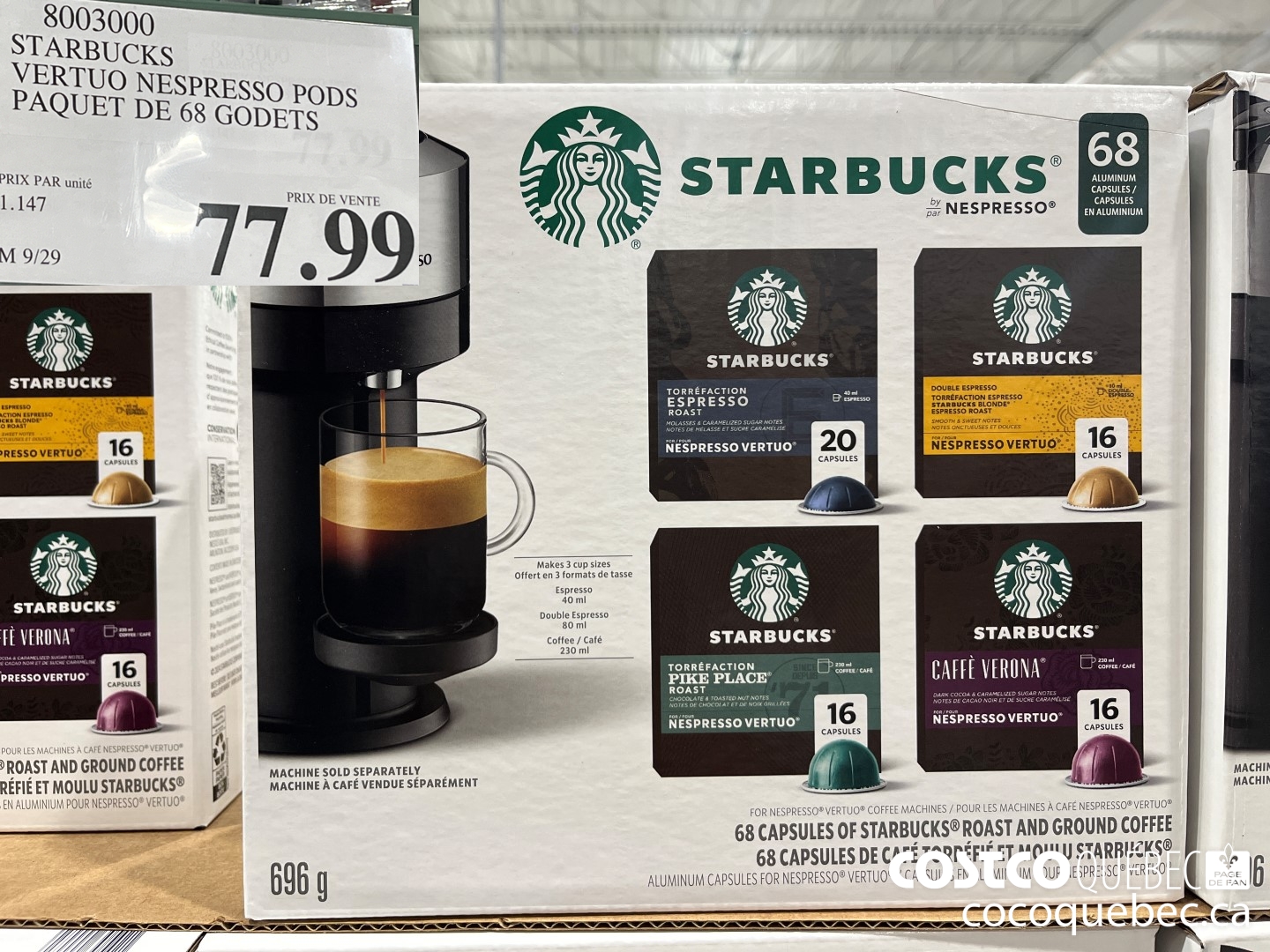 8003000 STARBUCKS VERTUO NESPREss¢ PODS PAQUET DE 68 GODETS  $77.99