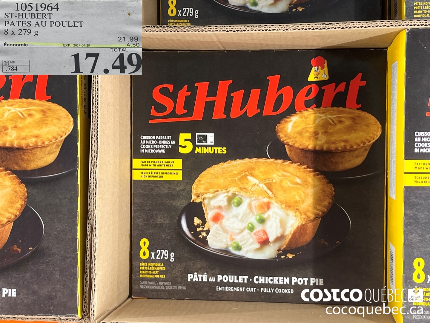 1051964 ST HUBERT PATES AU POULET  ($4.50 INSTANT SAVINGS EXPIRES ON 2024-09-29) $17.49