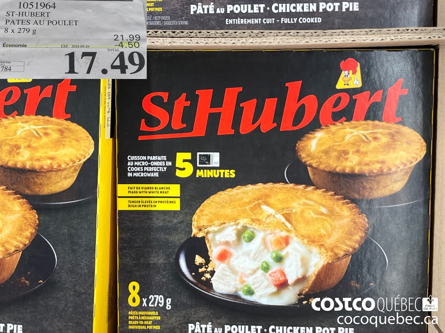 1051964 ST HUBERT PATES AU POULET  ($4.50 INSTANT SAVINGS EXPIRES ON 2024-09-29) $17.49