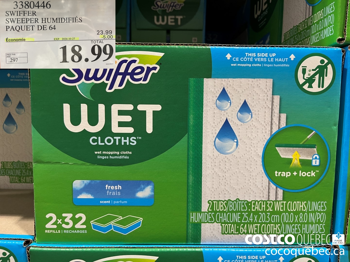 3380446 SWIFFER SWEEPER HUMIDIFIES PAQUET DE 64 ($5.00 INSTANT SAVINGS EXPIRES ON 2024-10-27) $18.99