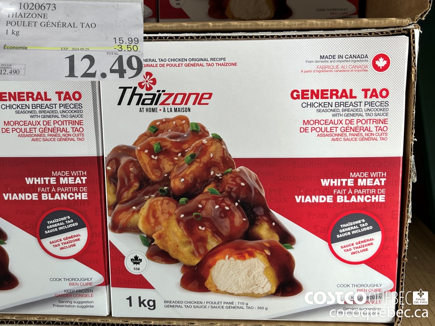 1020673 THAIZONE POULET GENERAL TAO I kg  ($3.50 INSTANT SAVINGS EXPIRES ON 2024-09-29) $12.49